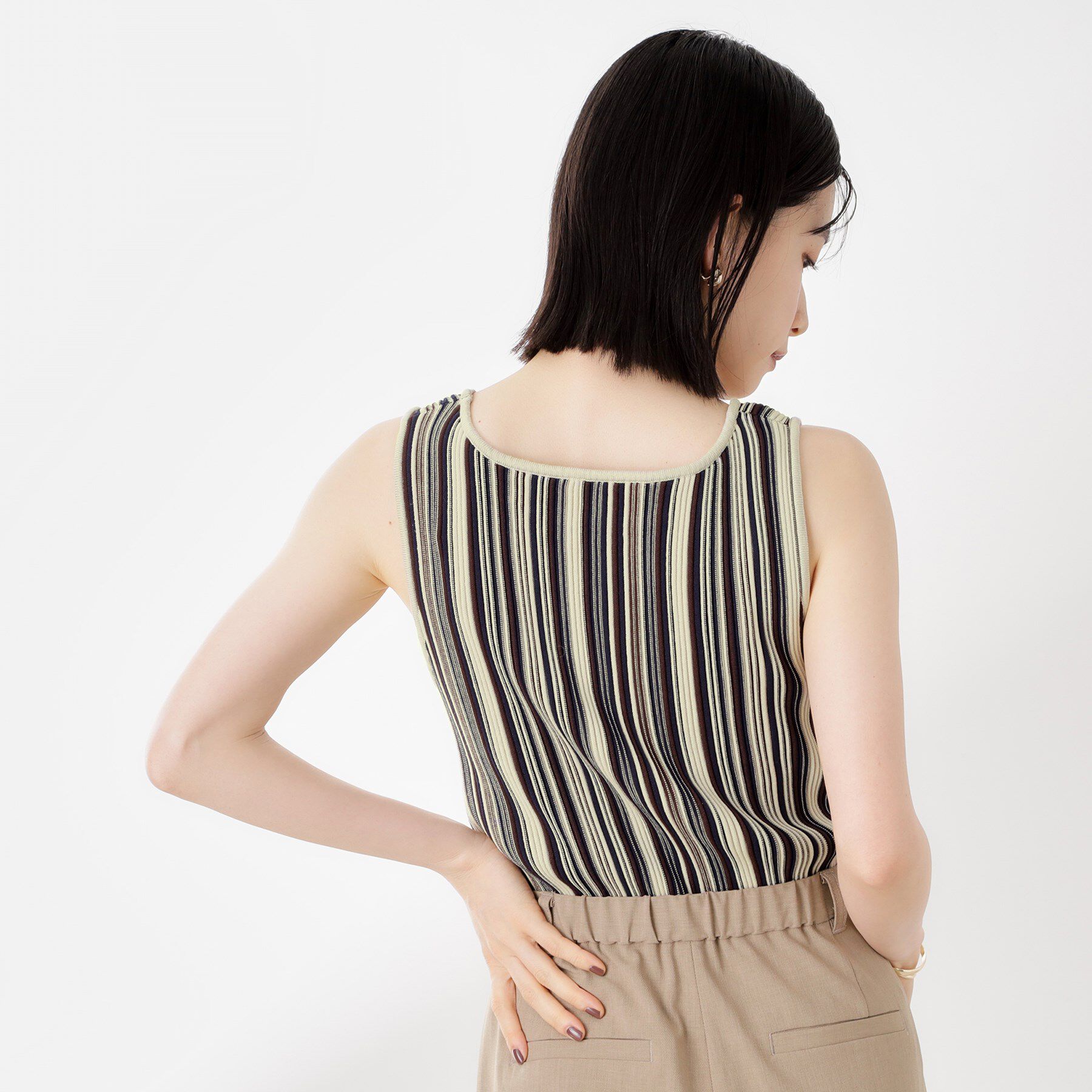 THE SHOP TK「【前後2WAY】ストライプ柄ニットタンクトップ」|ニット・セーター|