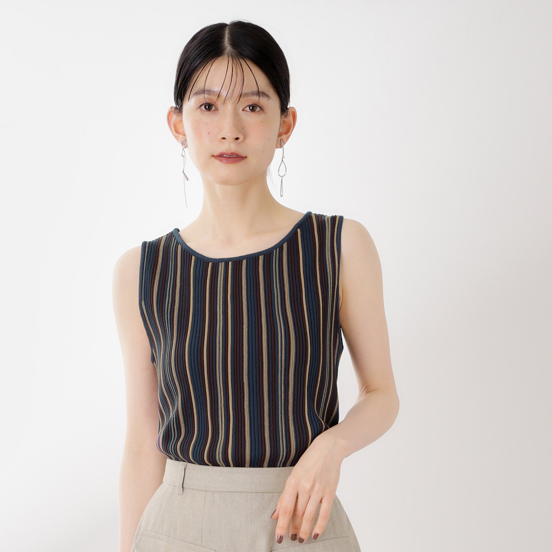 THE SHOP TK「【前後2WAY】ストライプ柄ニットタンクトップ」|ニット・セーター|ブルー(392)