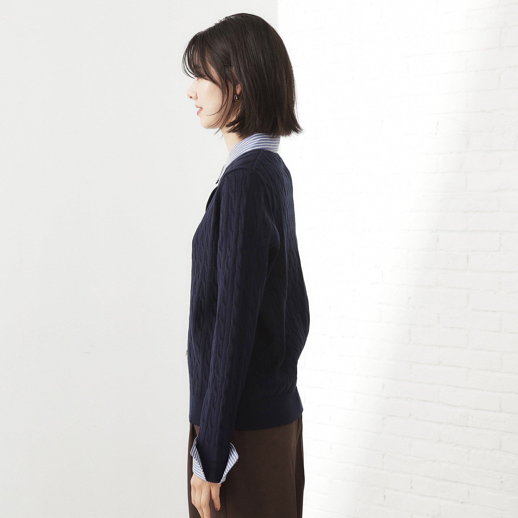 THE SHOP TK「【着るだけでコーデ完成】シャツレイヤード風 ケーブルニット」|ニット・セーター|