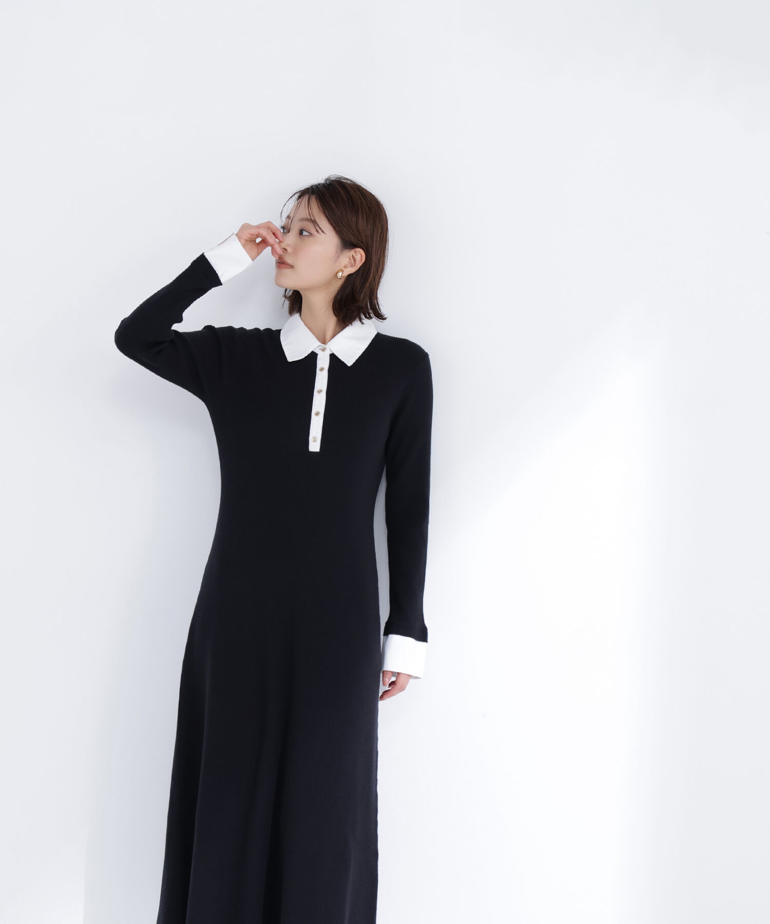  「襟付リブニットワンピース」|ワンピース|