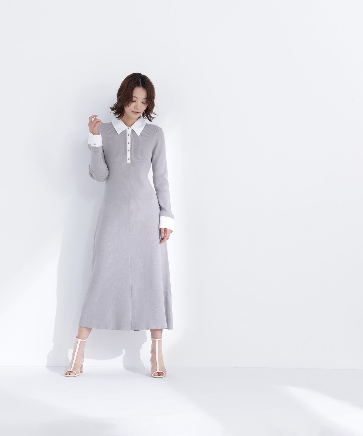  「襟付リブニットワンピース」|ワンピース|