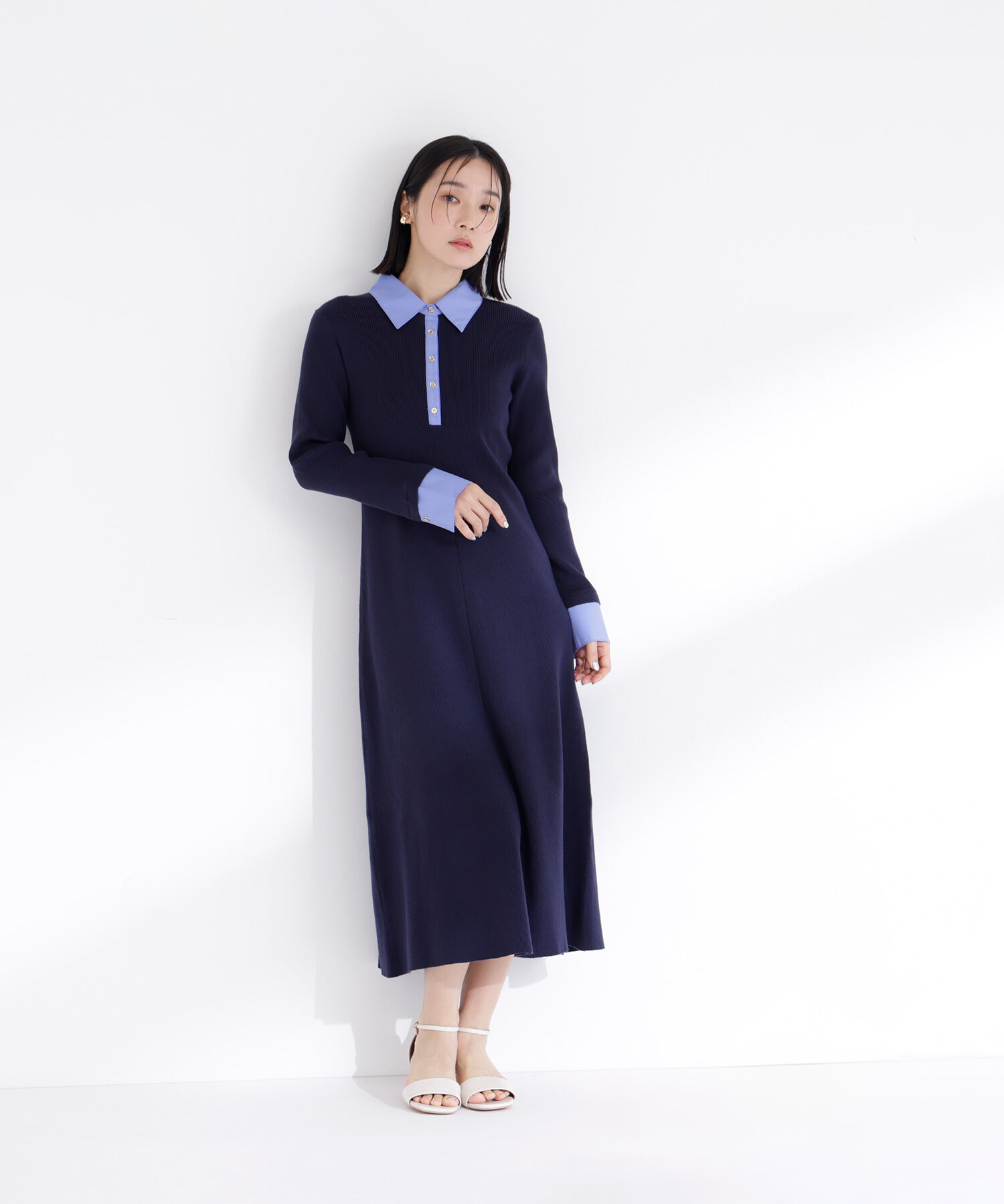  「襟付リブニットワンピース」|ワンピース|