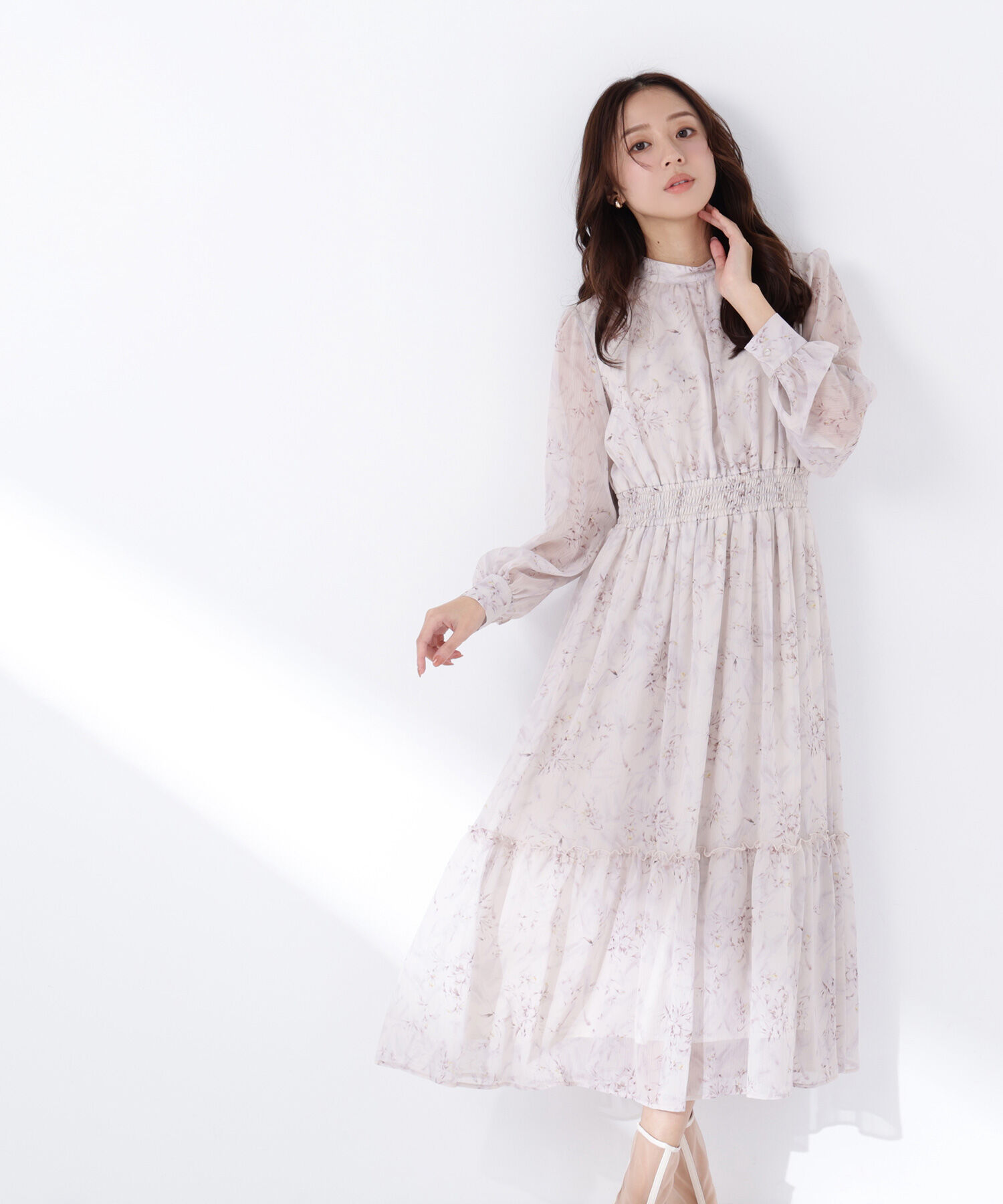  「フラワーシフォンワンピース」|ワンピース|ベージュ系2