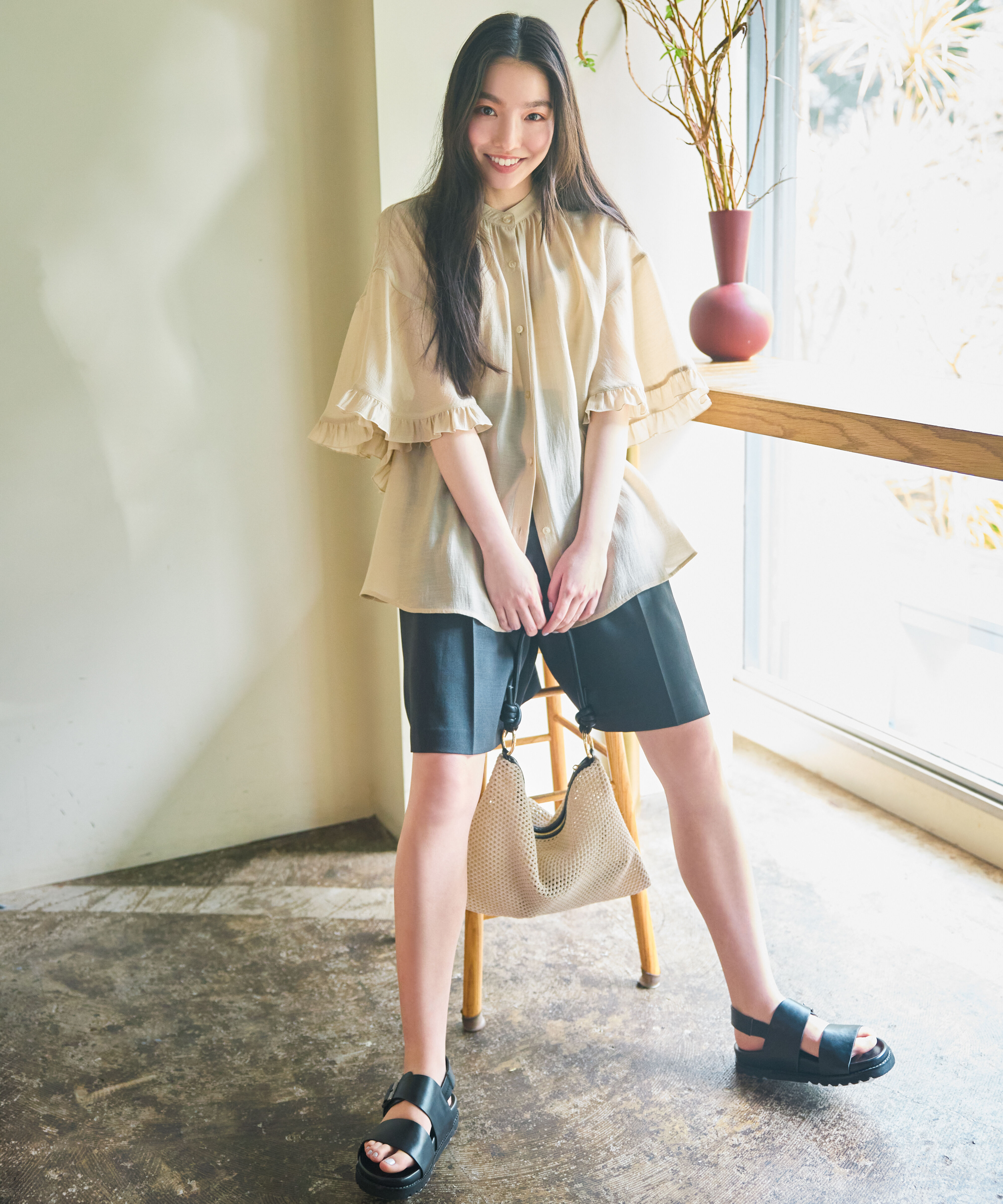  「リネンライク SETUP パンツ」|その他|チャコール1