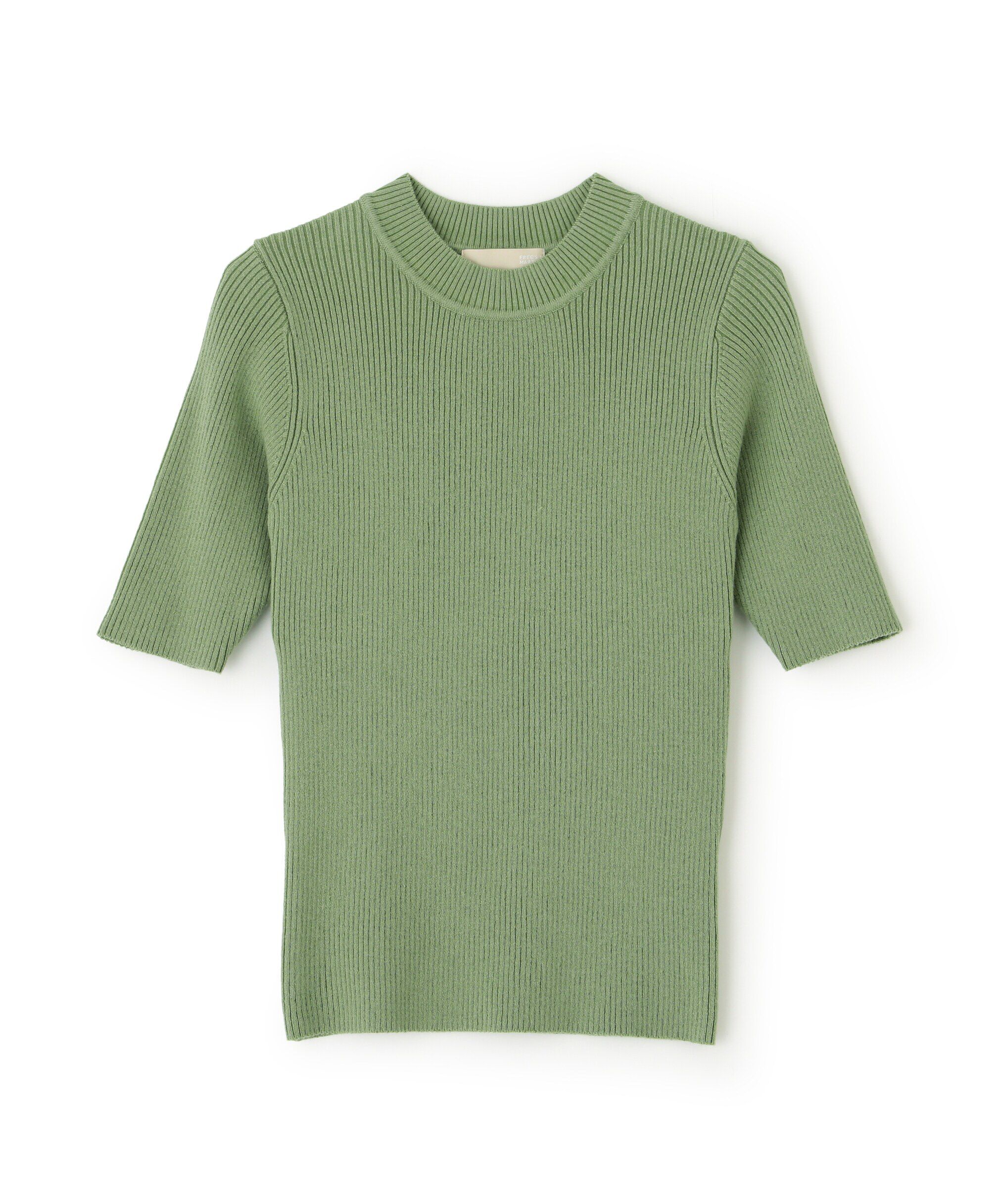  「［洗える］マシンウォッシャブルリブハイネック5分袖ニット」|ニット・セーター|