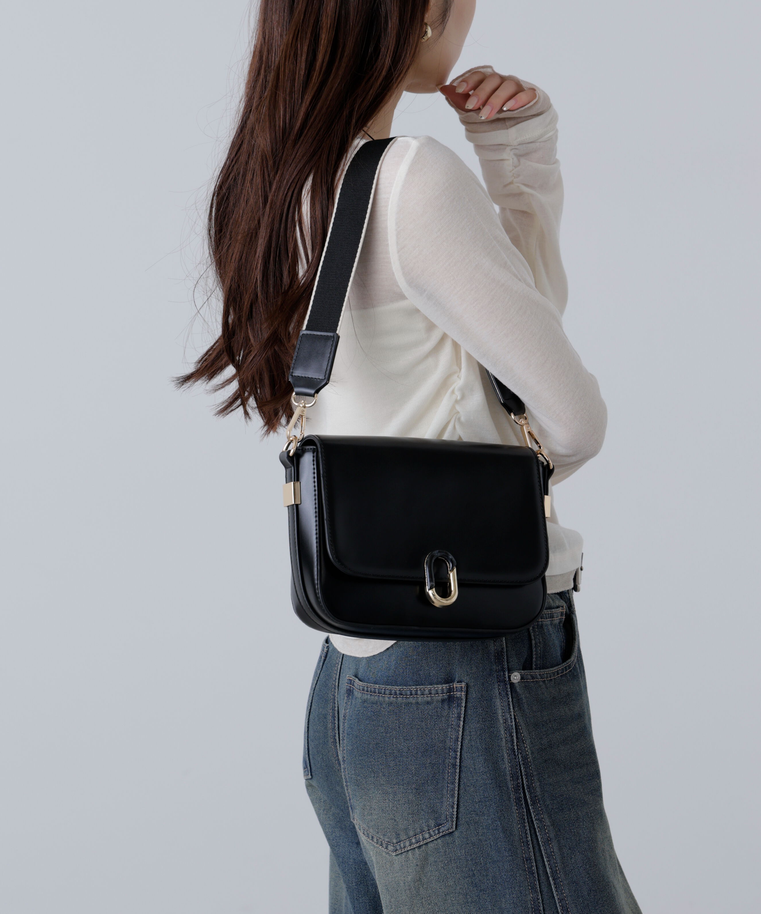  「レトロフラップショルダーバッグ」|その他|ブラック