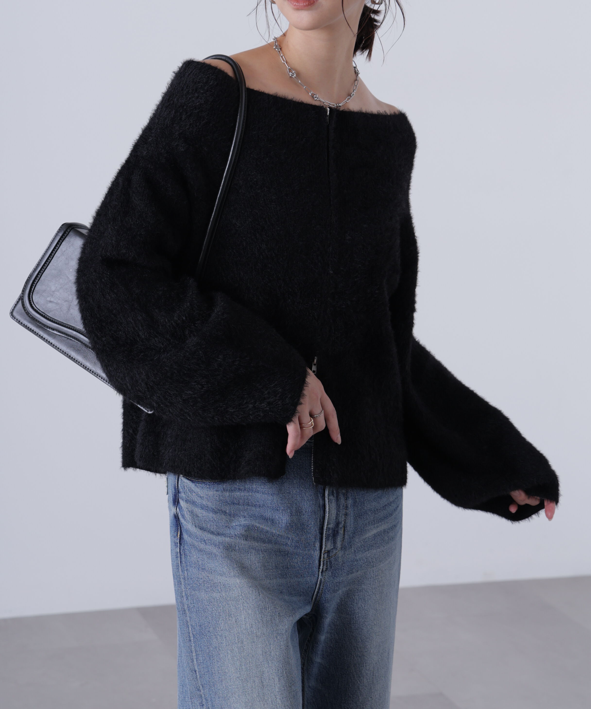  「前後2WAYオフショルシャギージップカーディガン」|ニット・セーター|クロ