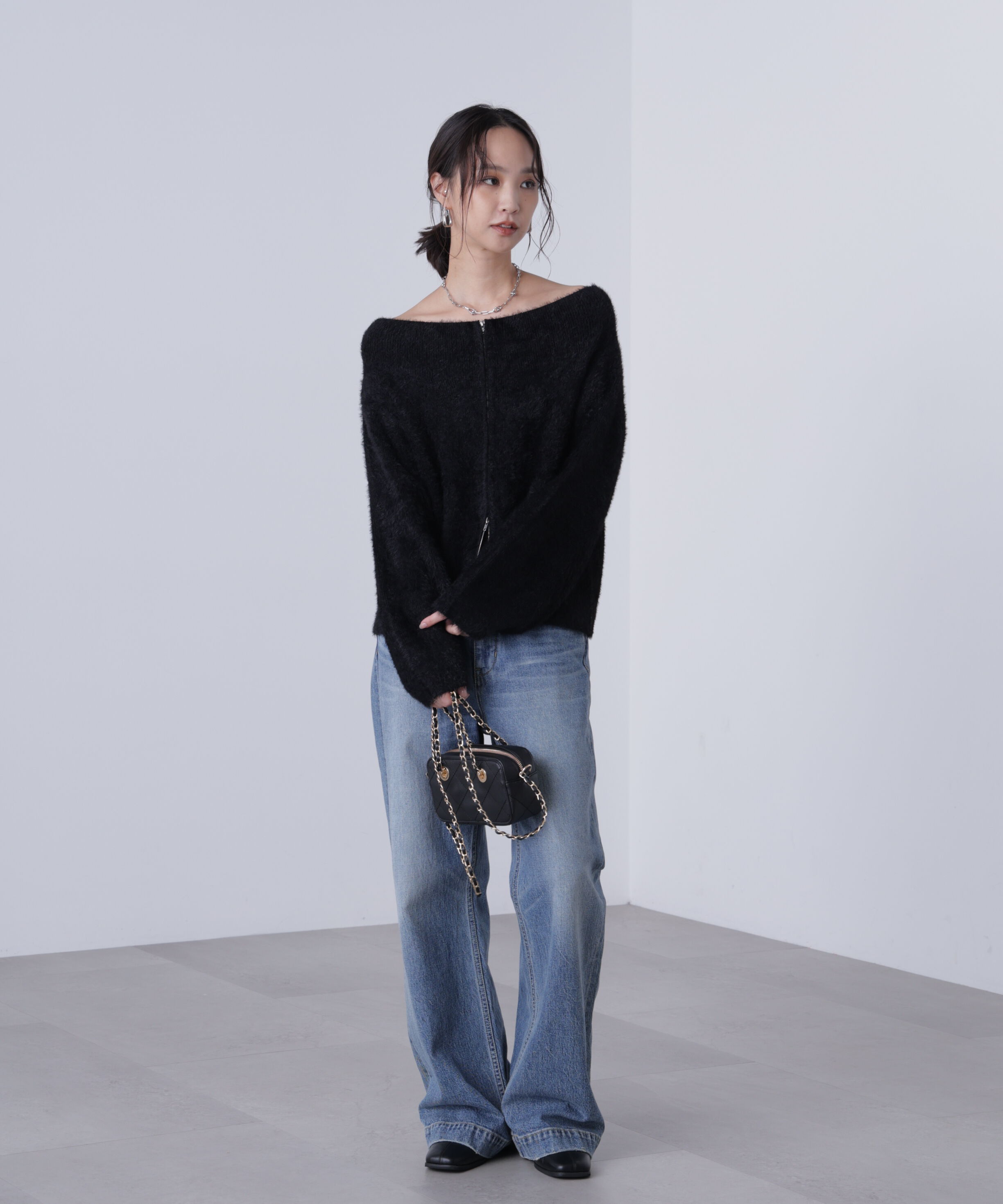  「前後2WAYオフショルシャギージップカーディガン」|ニット・セーター|