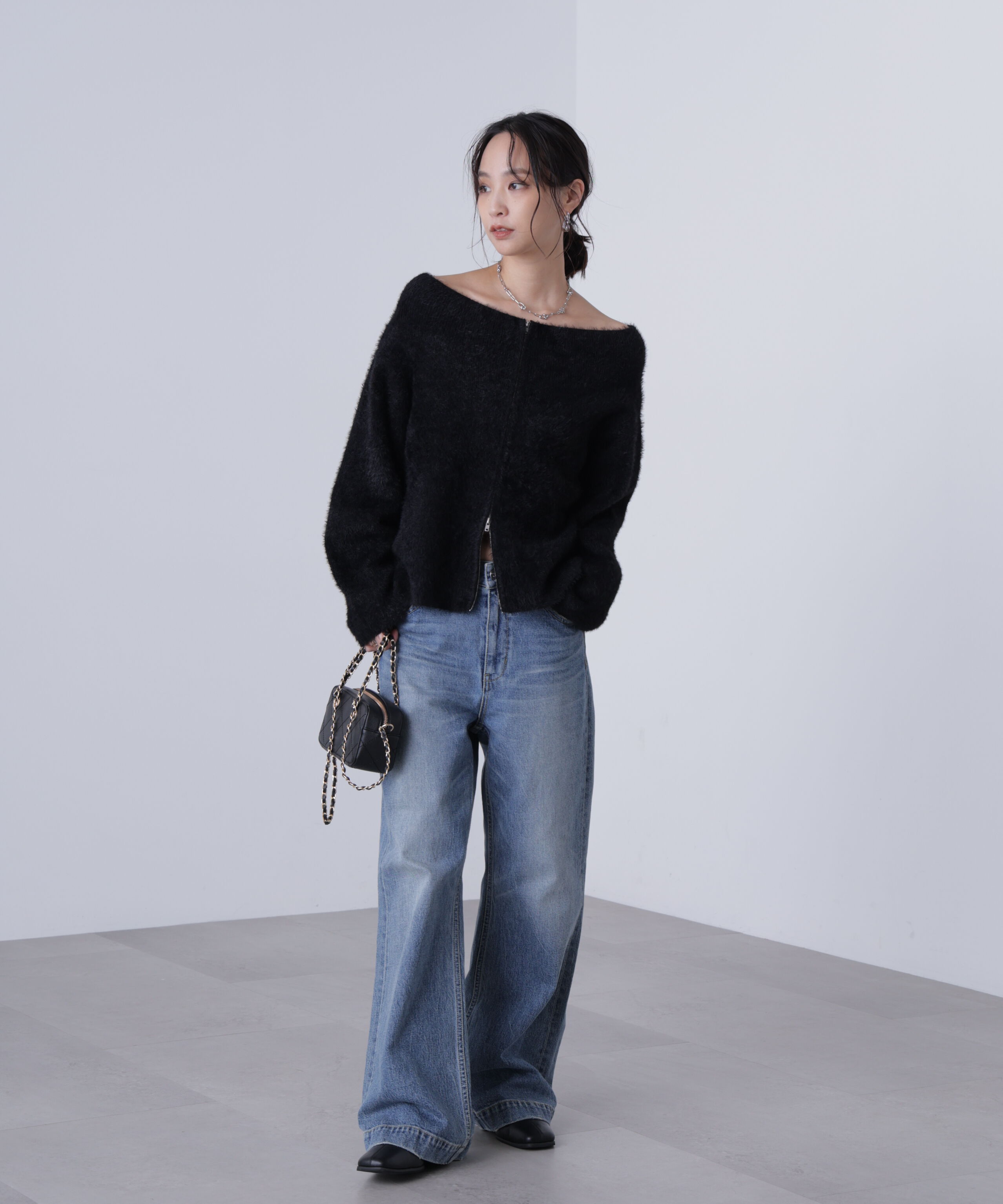  「前後2WAYオフショルシャギージップカーディガン」|ニット・セーター|