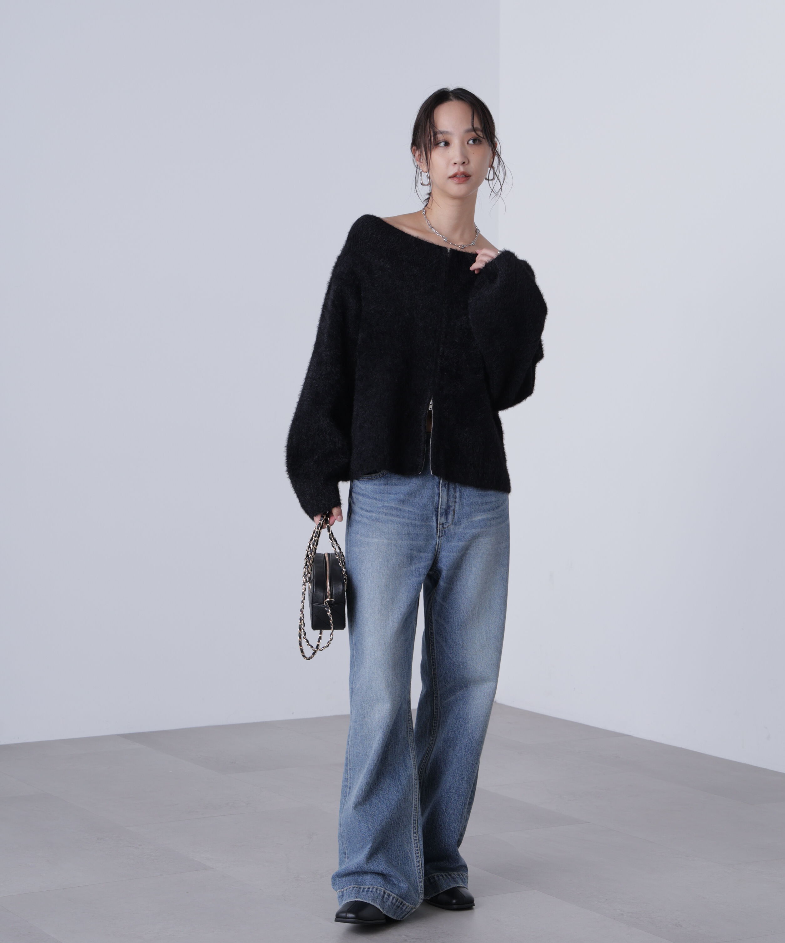  「前後2WAYオフショルシャギージップカーディガン」|ニット・セーター|