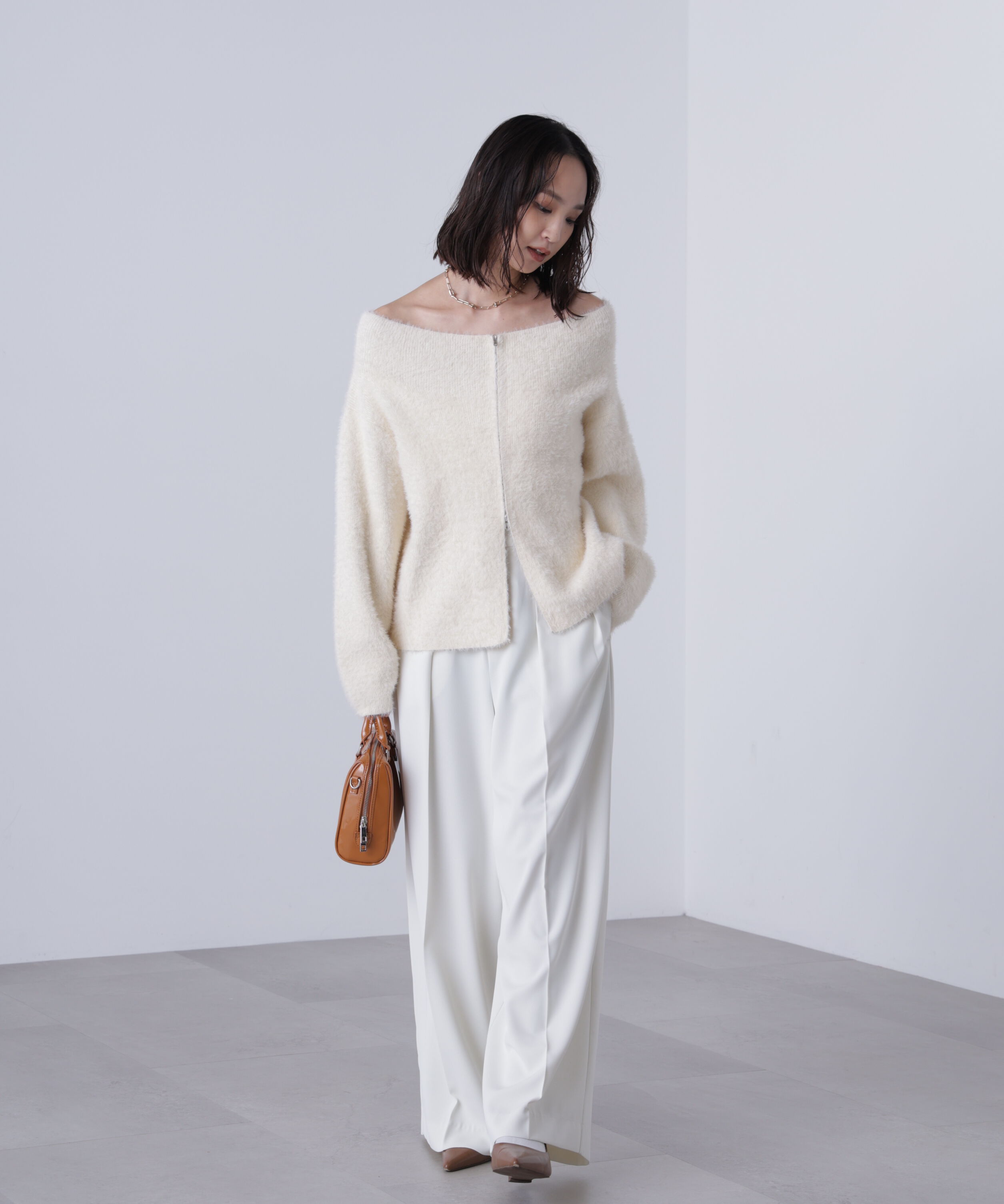  「前後2WAYオフショルシャギージップカーディガン」|ニット・セーター|