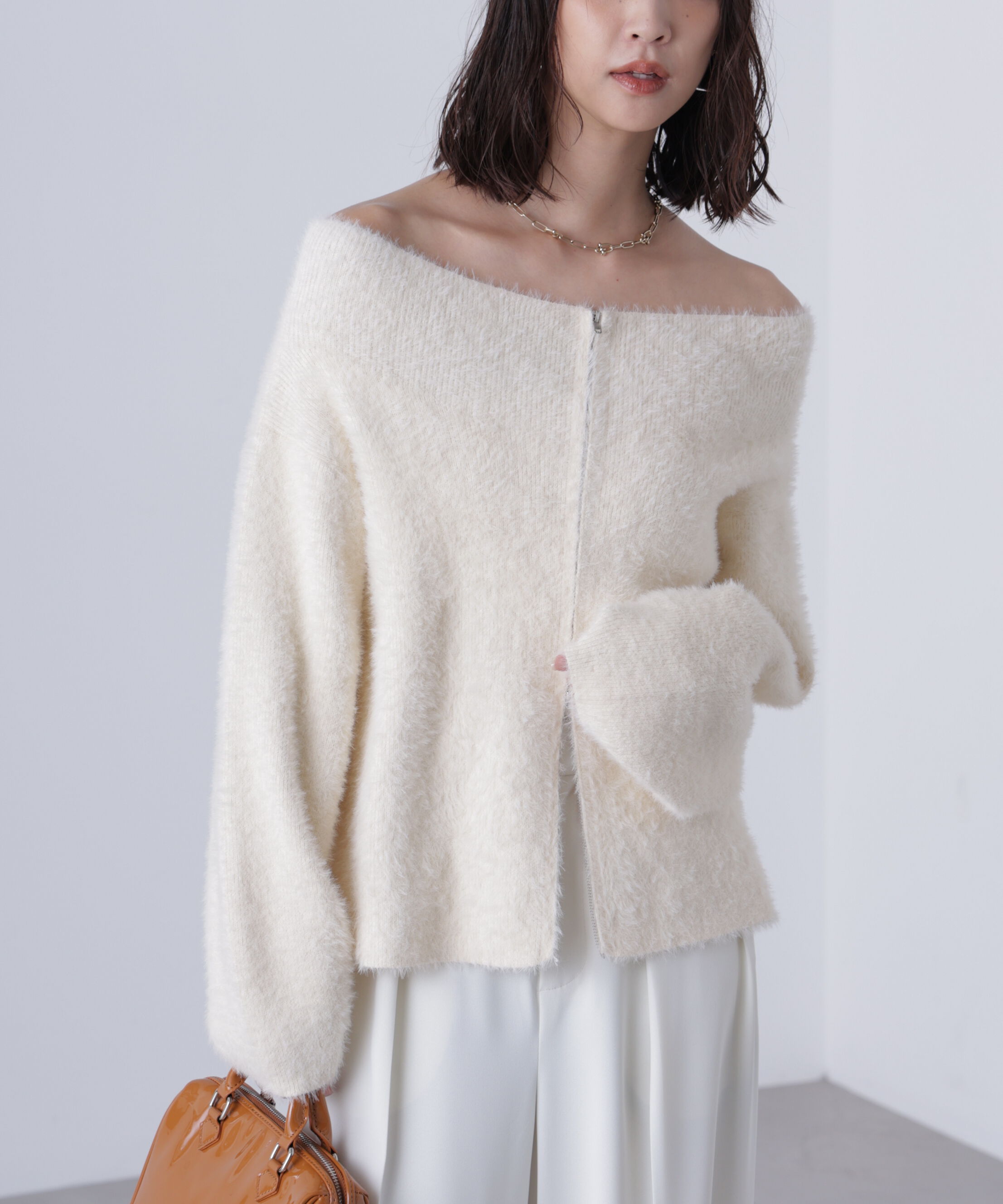  「前後2WAYオフショルシャギージップカーディガン」|ニット・セーター|