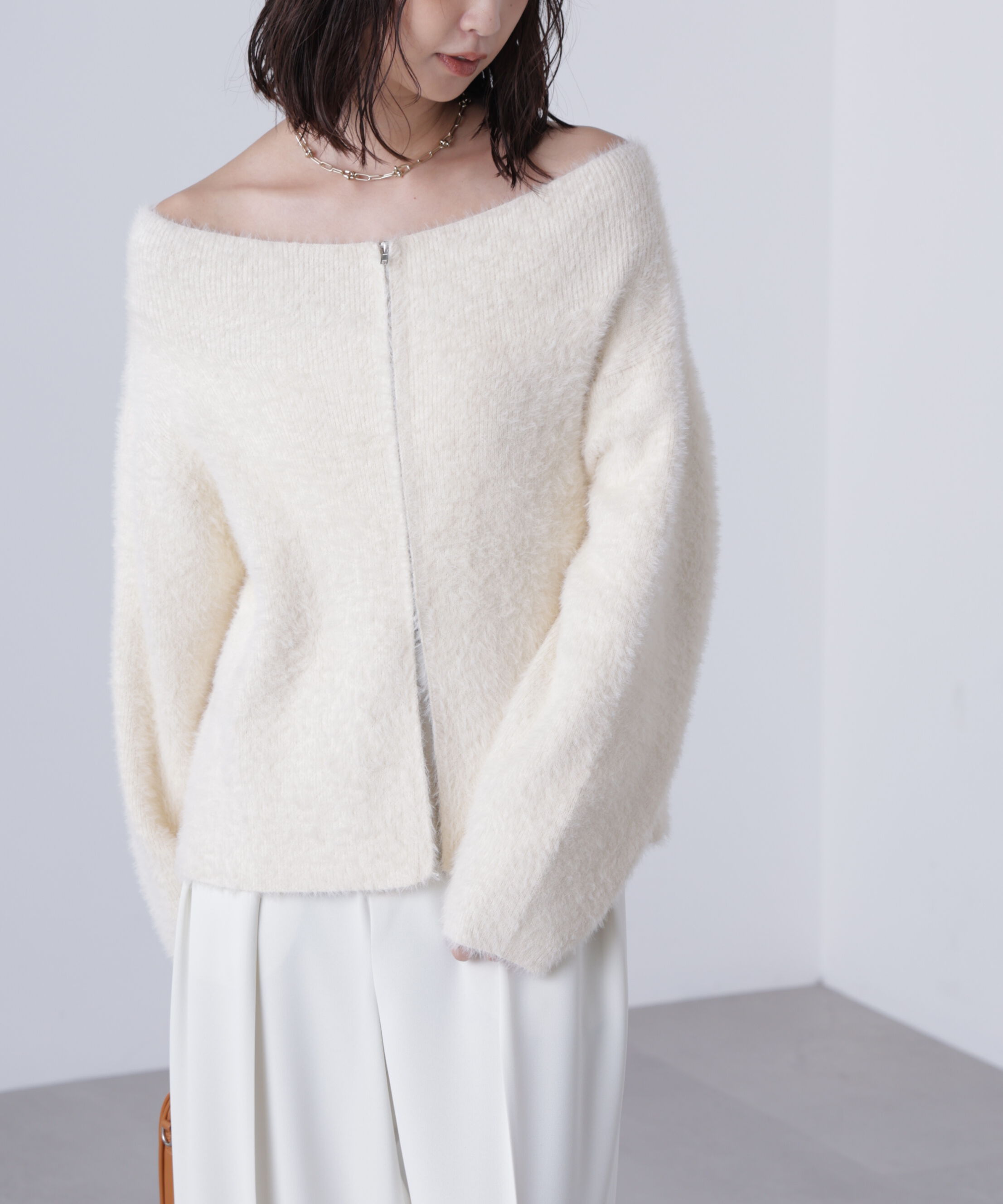  「前後2WAYオフショルシャギージップカーディガン」|ニット・セーター|