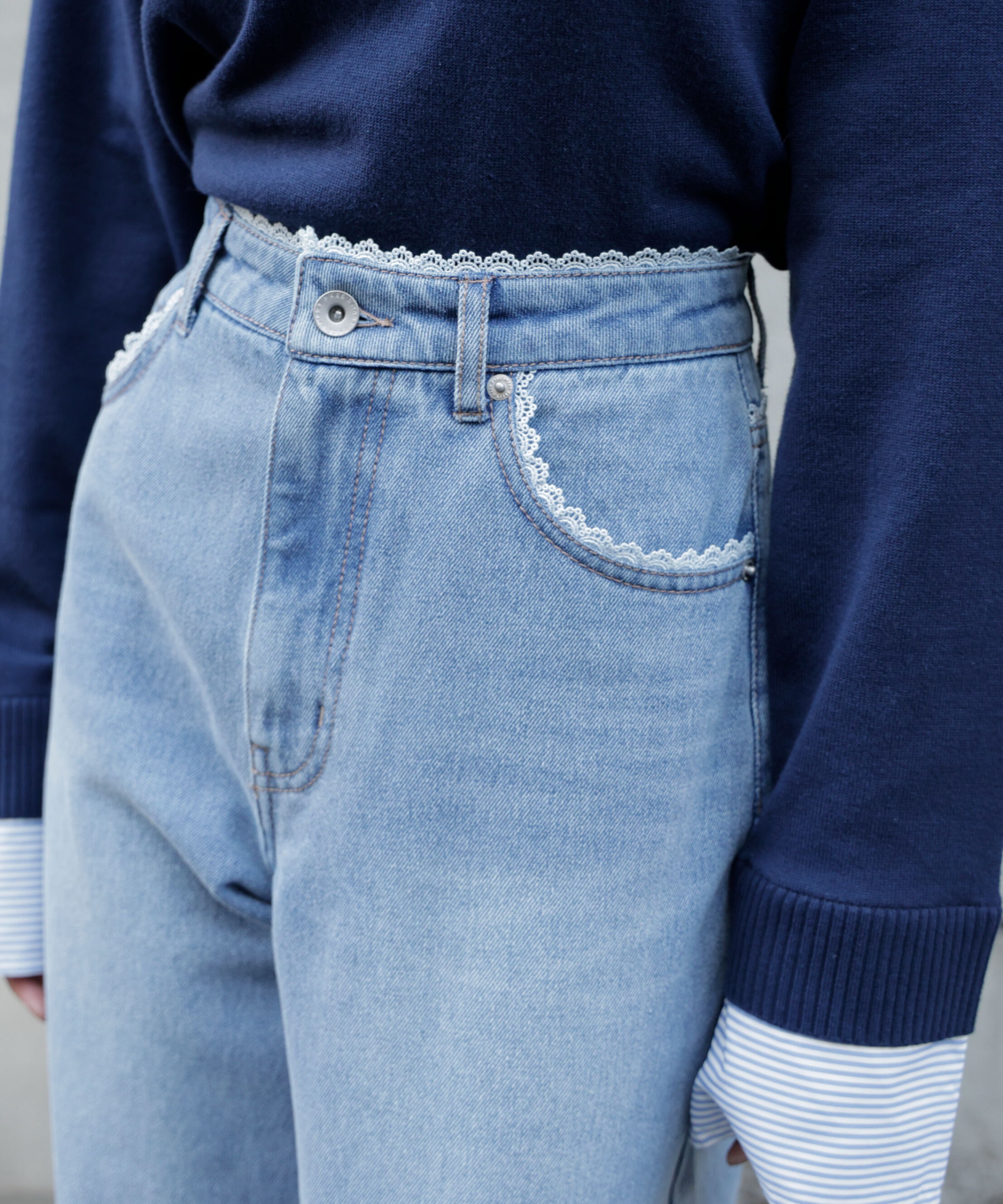  「[低身長サイズ/Sシリーズ]レーストリミングワイドストレートデニムパンツ」|その他|