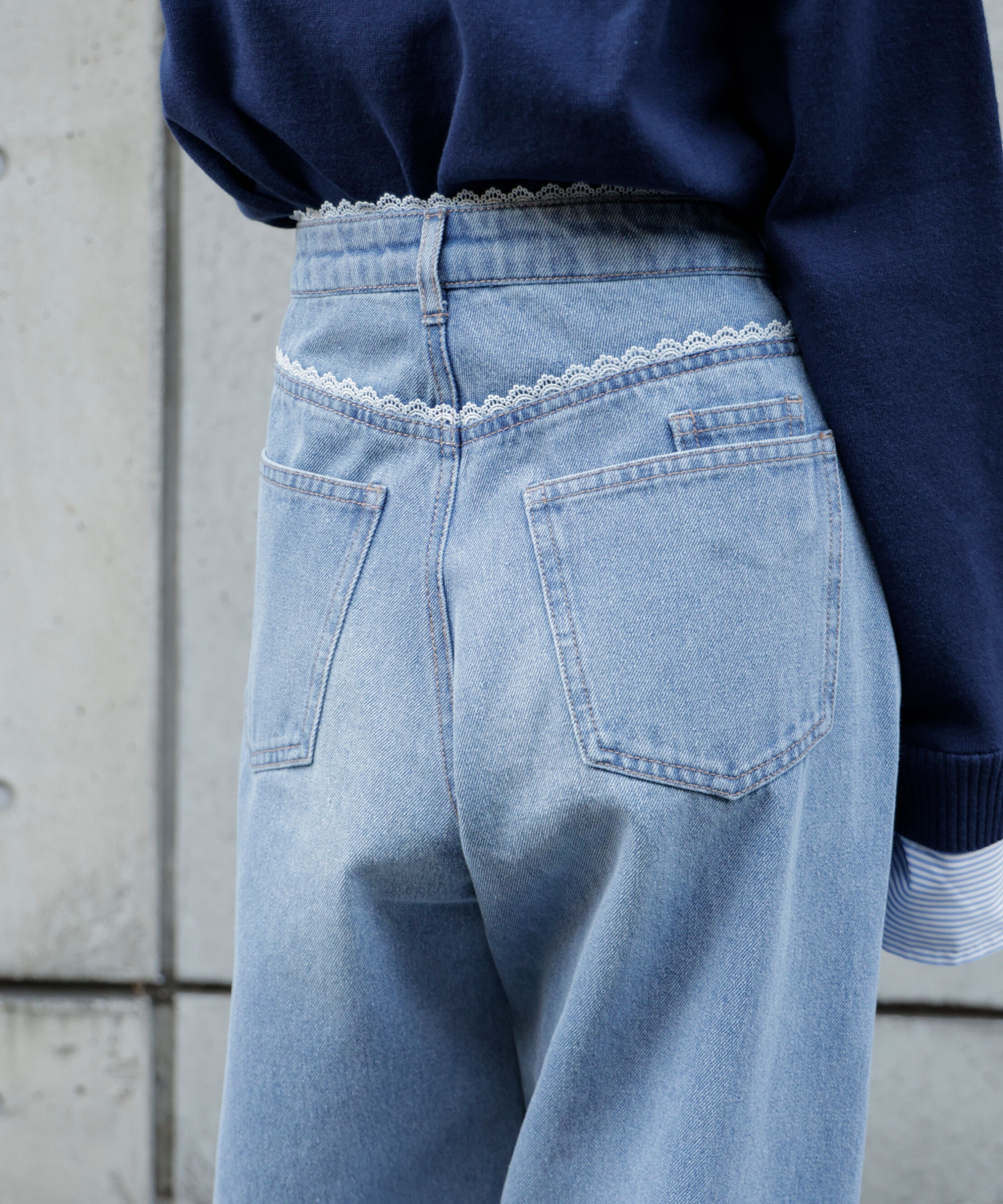  「[低身長サイズ/Sシリーズ]レーストリミングワイドストレートデニムパンツ」|その他|