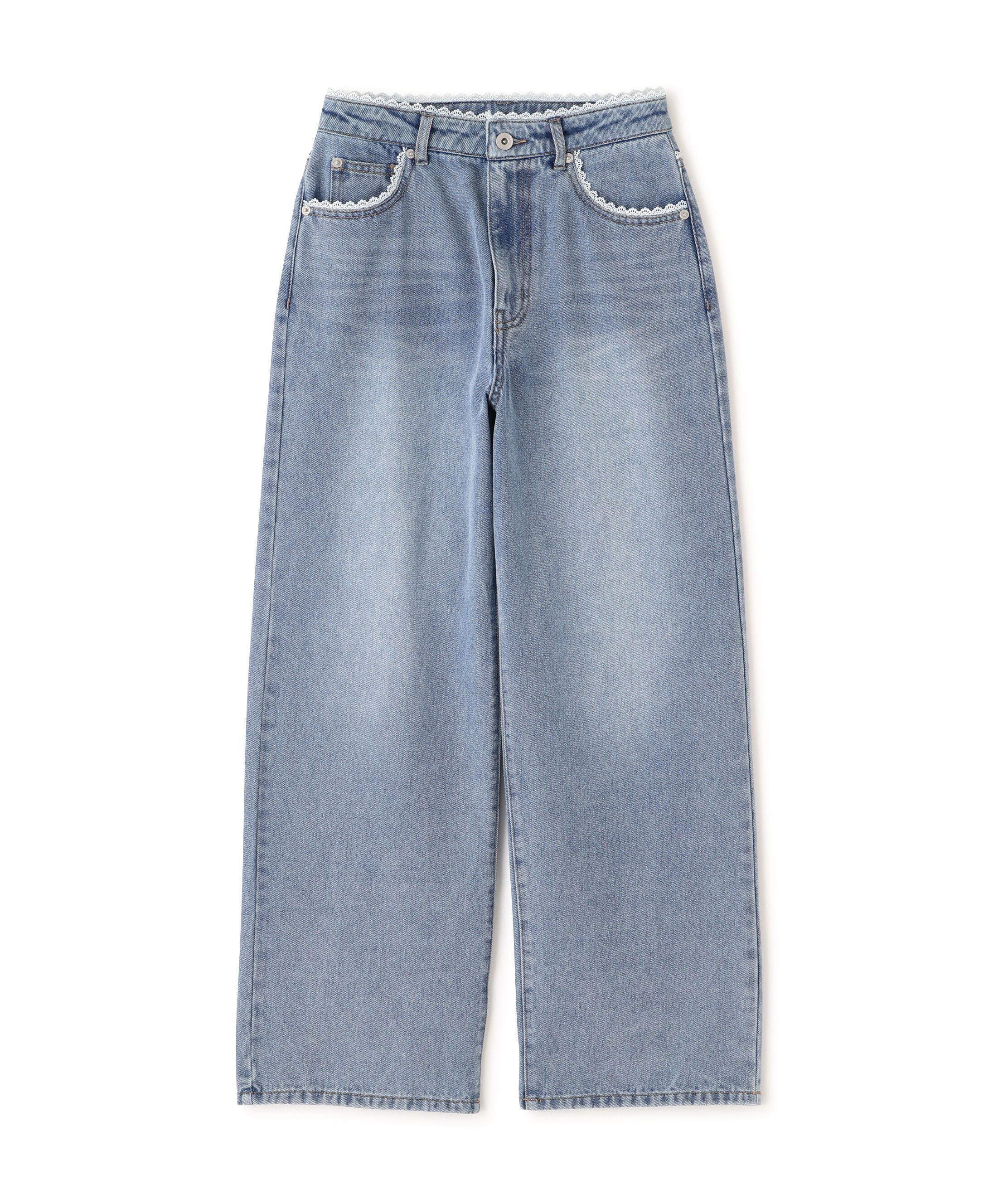  「[低身長サイズ/Sシリーズ]レーストリミングワイドストレートデニムパンツ」|その他|