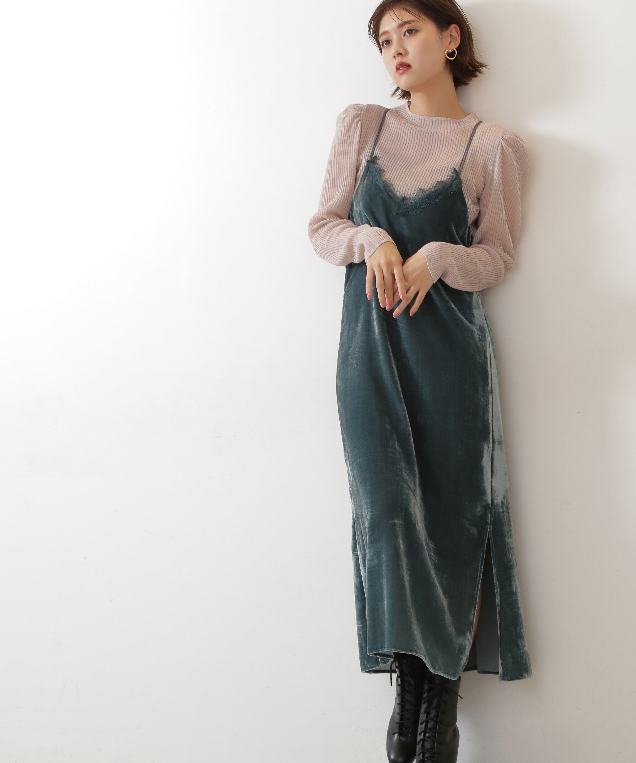  「シアートップスキャミワンピースセット」|ワンピース|