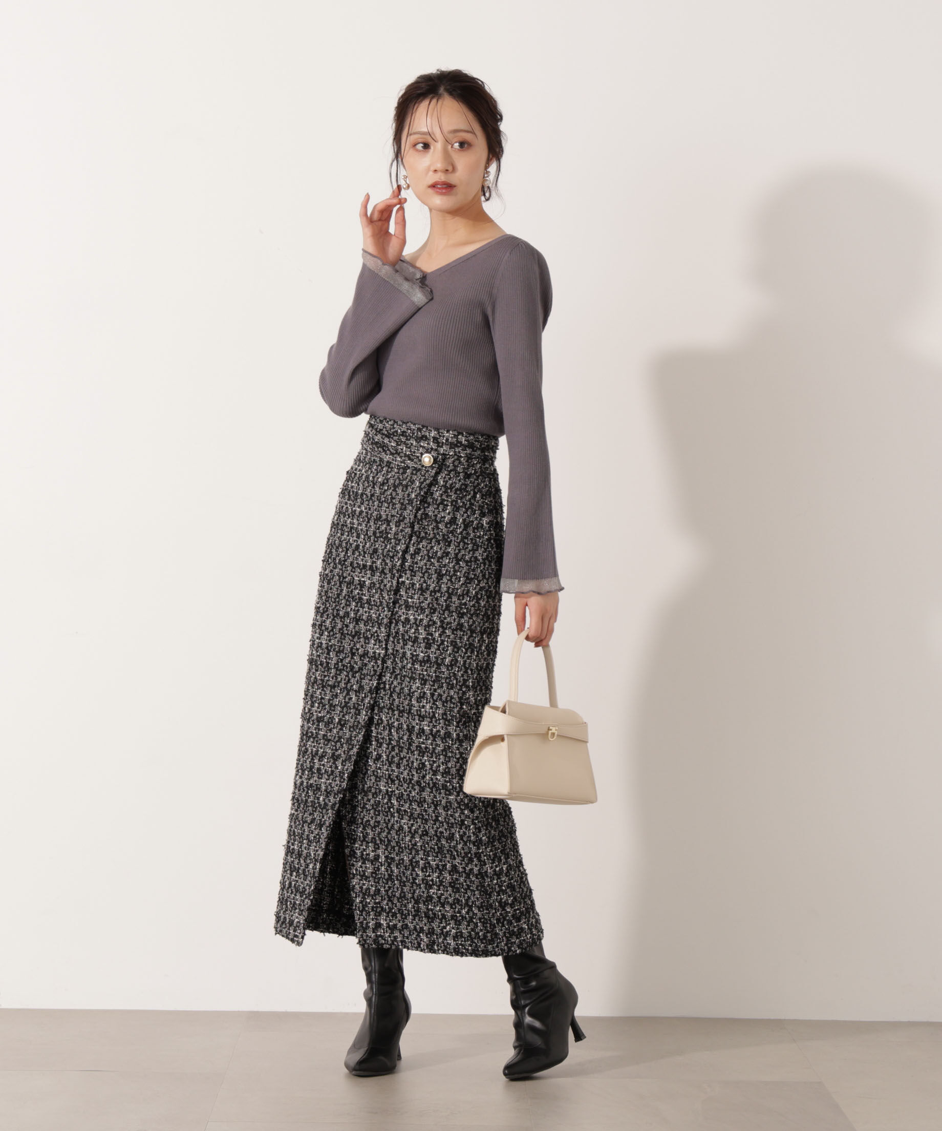 PROPORTION BODY DRESSING「＜ハンドウォッシャブル＞ハートネック部分シアースリーブニット 25AW」|ニット・セーター|