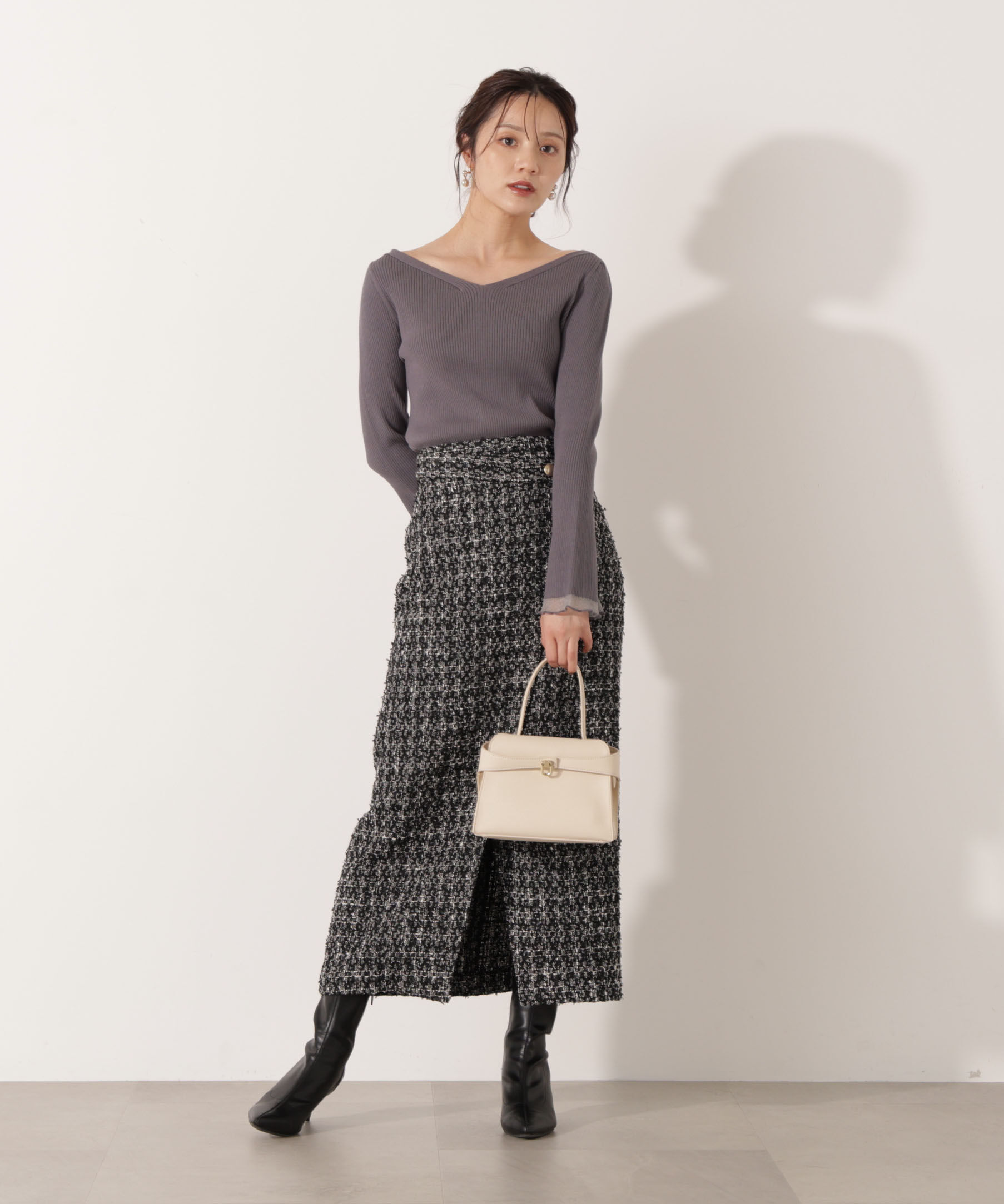PROPORTION BODY DRESSING「＜ハンドウォッシャブル＞ハートネック部分シアースリーブニット 25AW」|ニット・セーター|