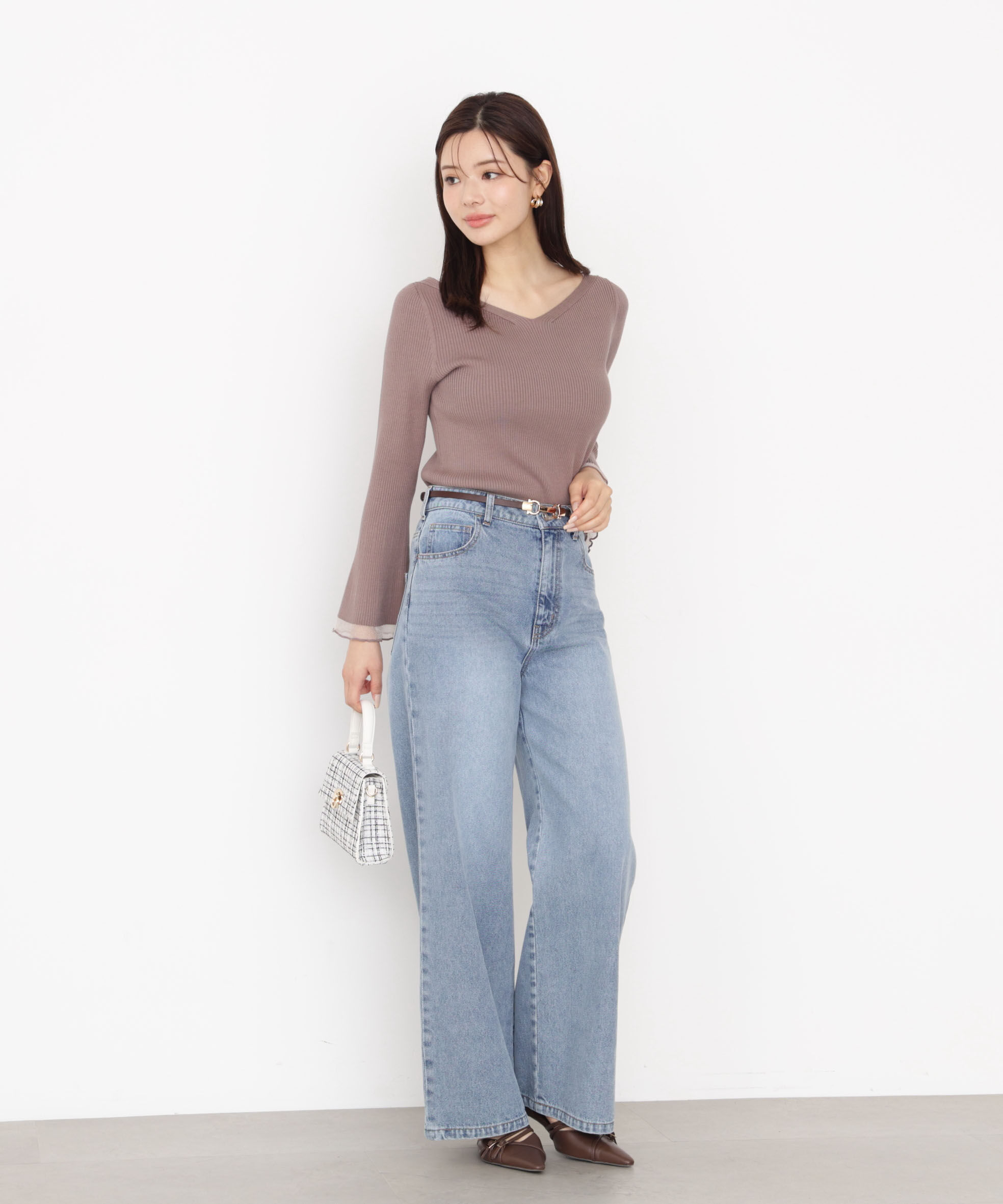 PROPORTION BODY DRESSING「＜ハンドウォッシャブル＞ハートネック部分シアースリーブニット 25AW」|ニット・セーター|