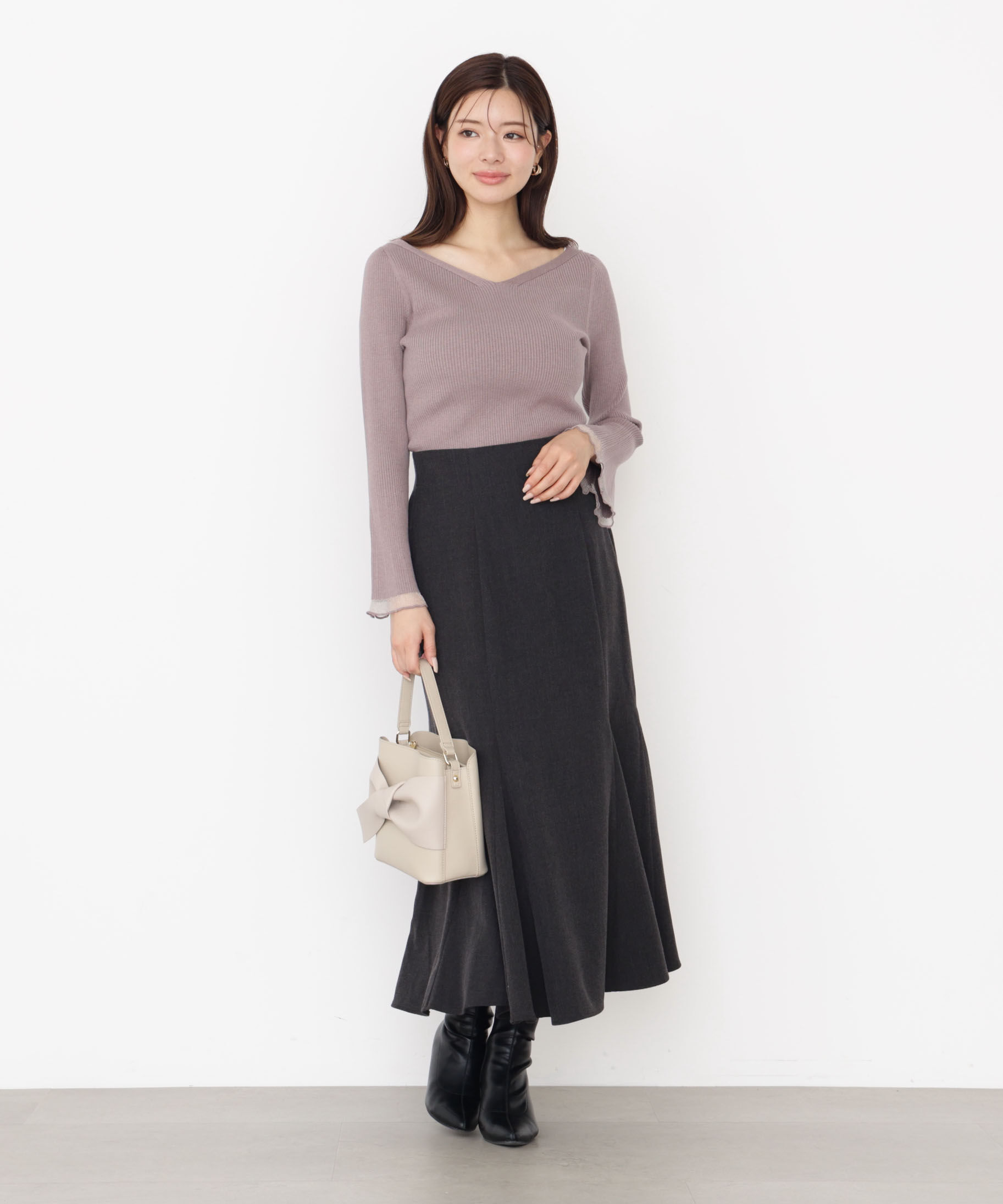 PROPORTION BODY DRESSING「＜ハンドウォッシャブル＞ハートネック部分シアースリーブニット 25AW」|ニット・セーター|