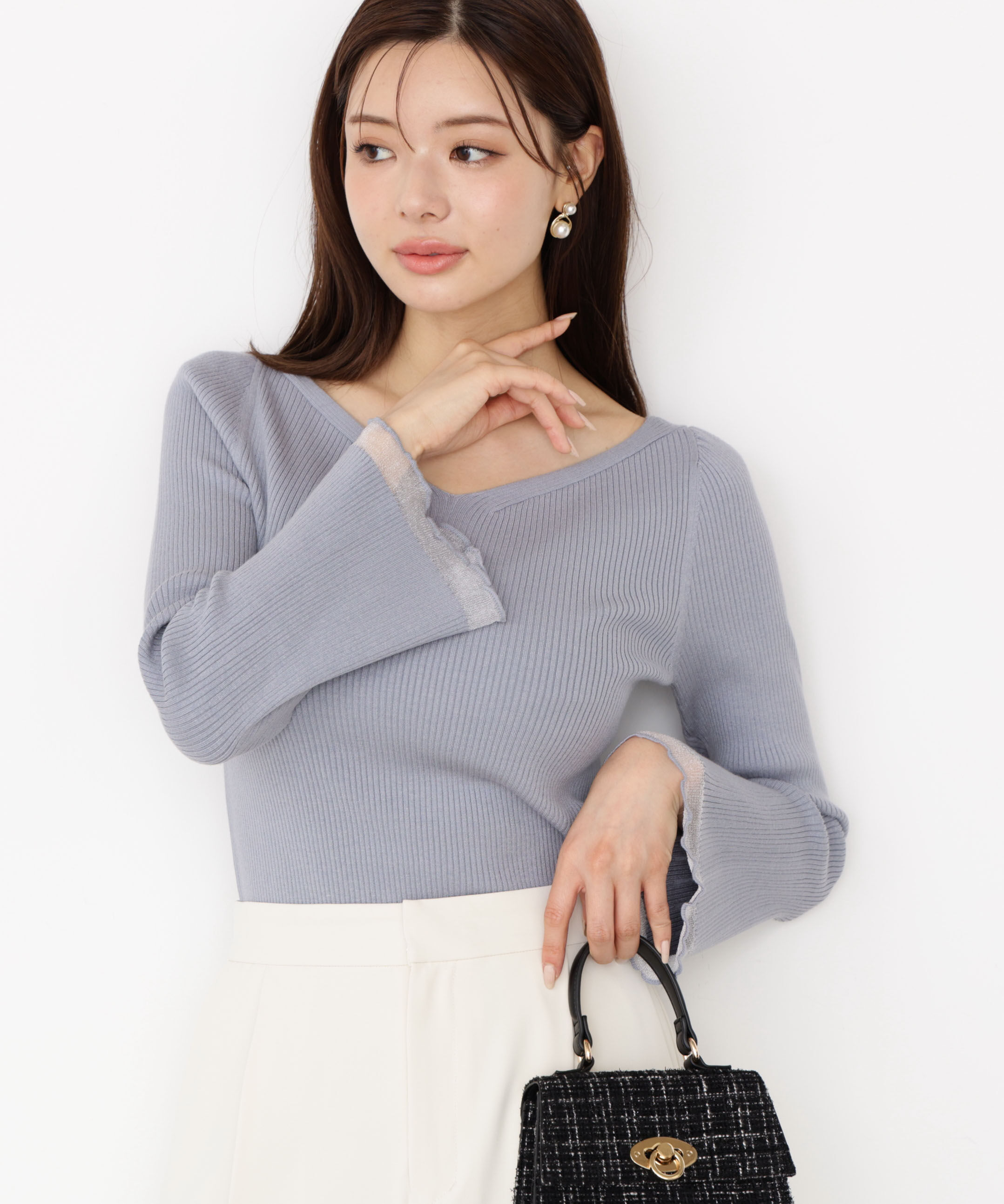 PROPORTION BODY DRESSING「＜ハンドウォッシャブル＞ハートネック部分シアースリーブニット 25AW」|ニット・セーター|ブルー