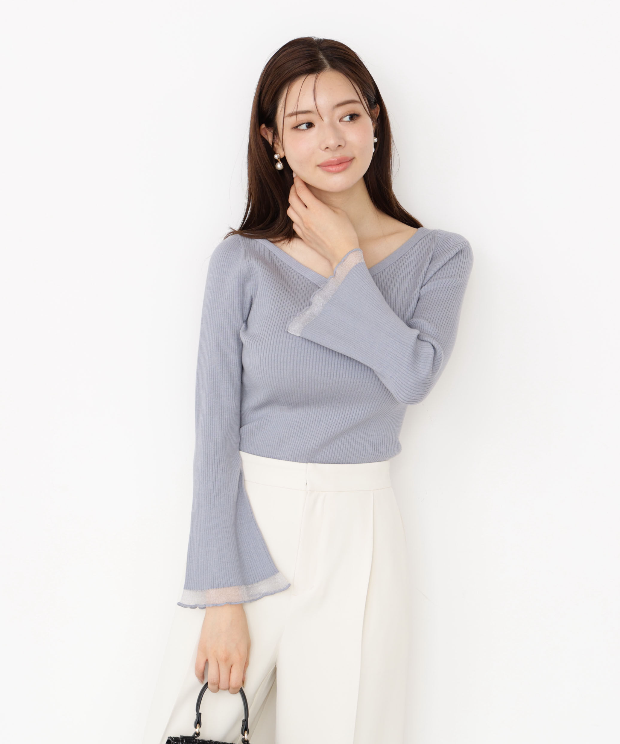 PROPORTION BODY DRESSING「＜ハンドウォッシャブル＞ハートネック部分シアースリーブニット 25AW」|ニット・セーター|