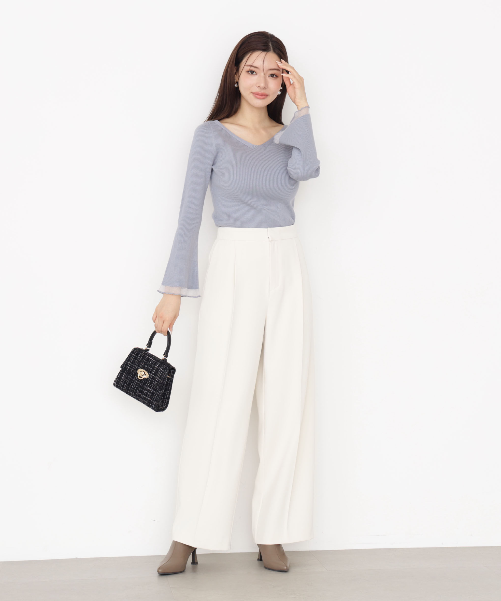 PROPORTION BODY DRESSING「＜ハンドウォッシャブル＞ハートネック部分シアースリーブニット 25AW」|ニット・セーター|