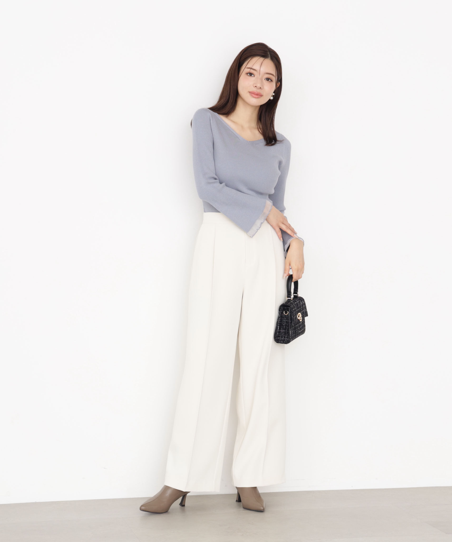 PROPORTION BODY DRESSING「＜ハンドウォッシャブル＞ハートネック部分シアースリーブニット 25AW」|ニット・セーター|