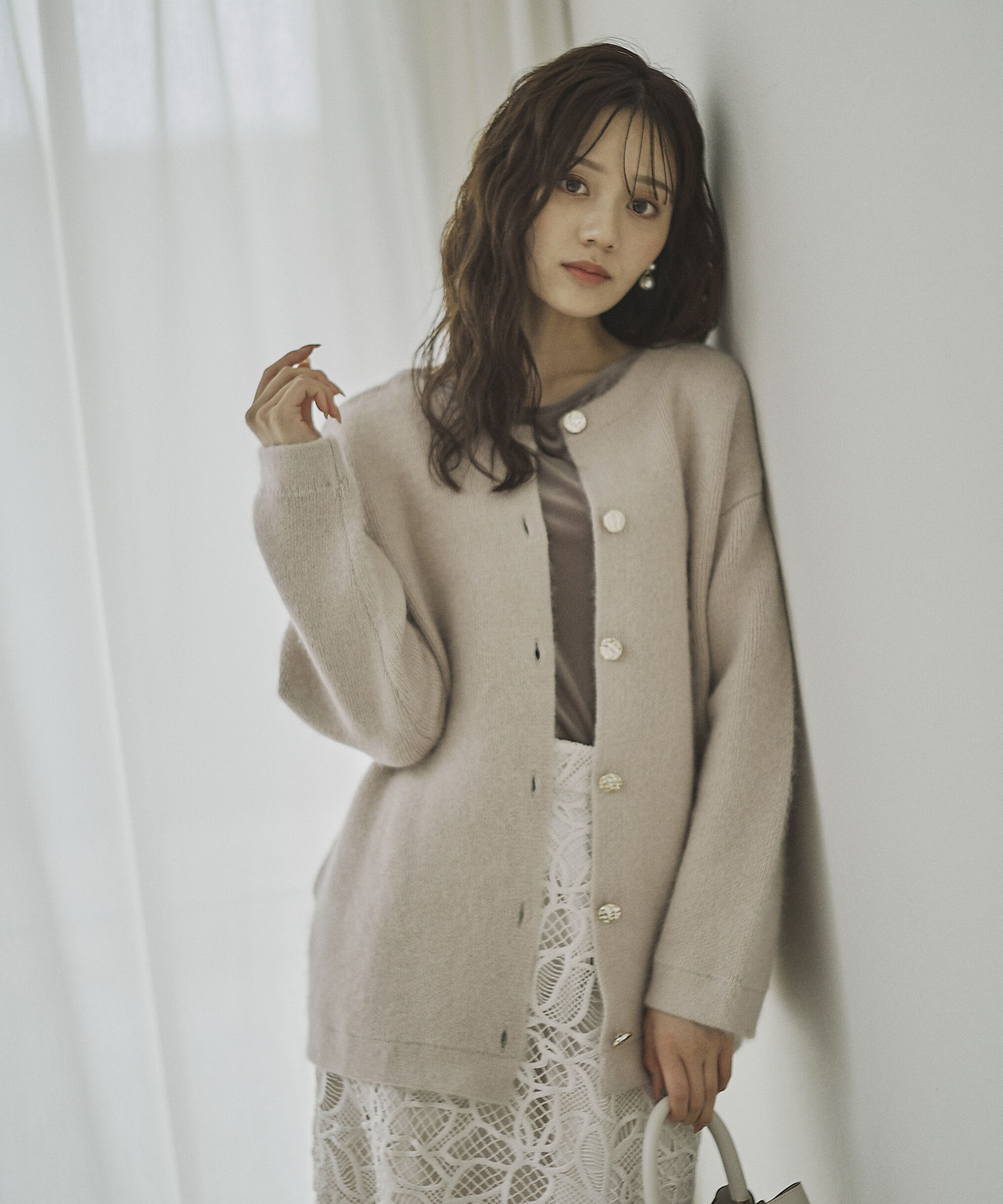 PROPORTION BODY DRESSING「FOX混ダブルフェイスニットカーディガン 25AW」|カーディガン|ベージュ&times;グレ