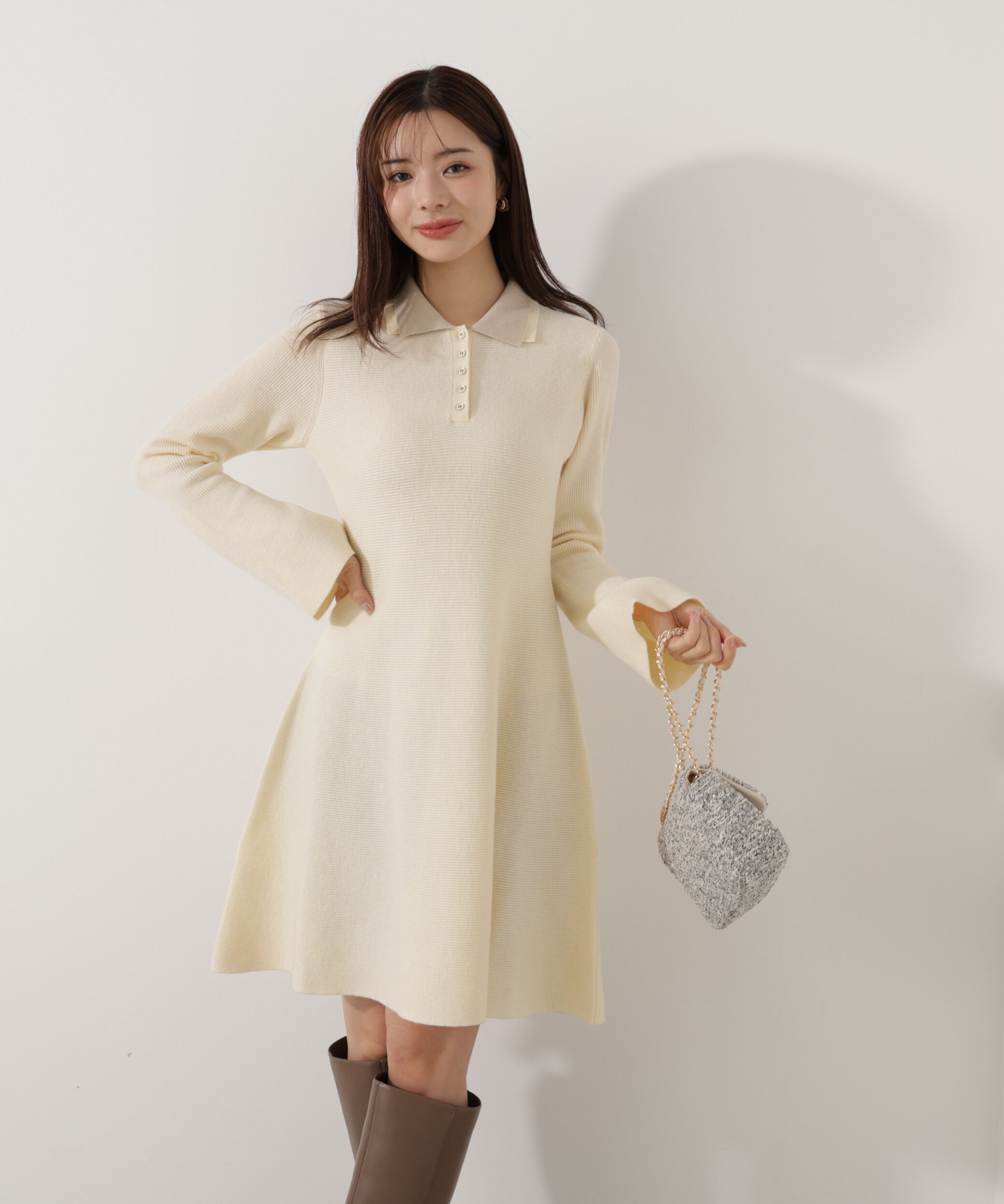 PROPORTION BODY DRESSING「《EDIT COLOGNE》ポロミニニットワンピース」|ワンピース|エクリュ1