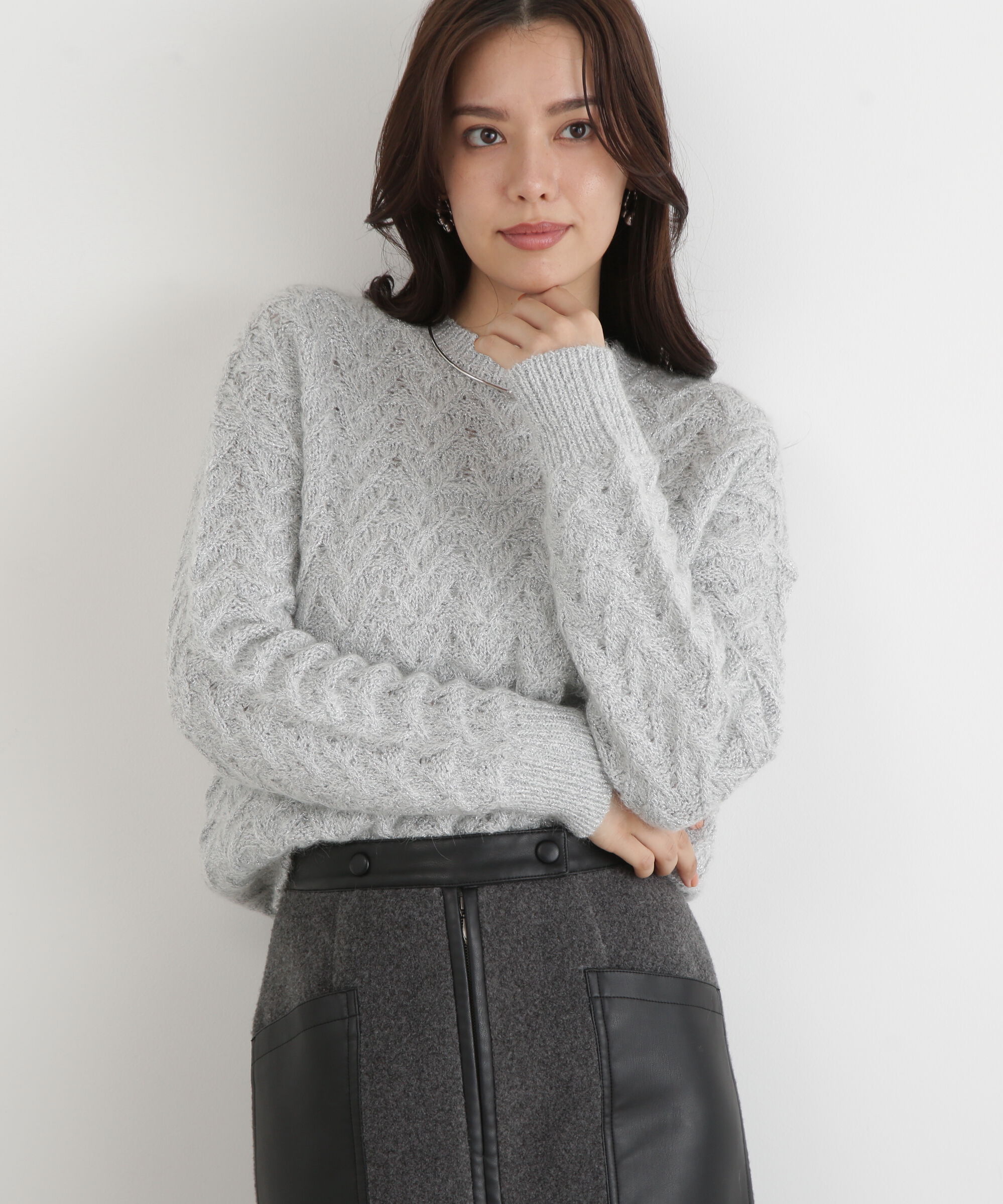  「◆ラメケーブルニットプルオーバー」|ニット・セーター|