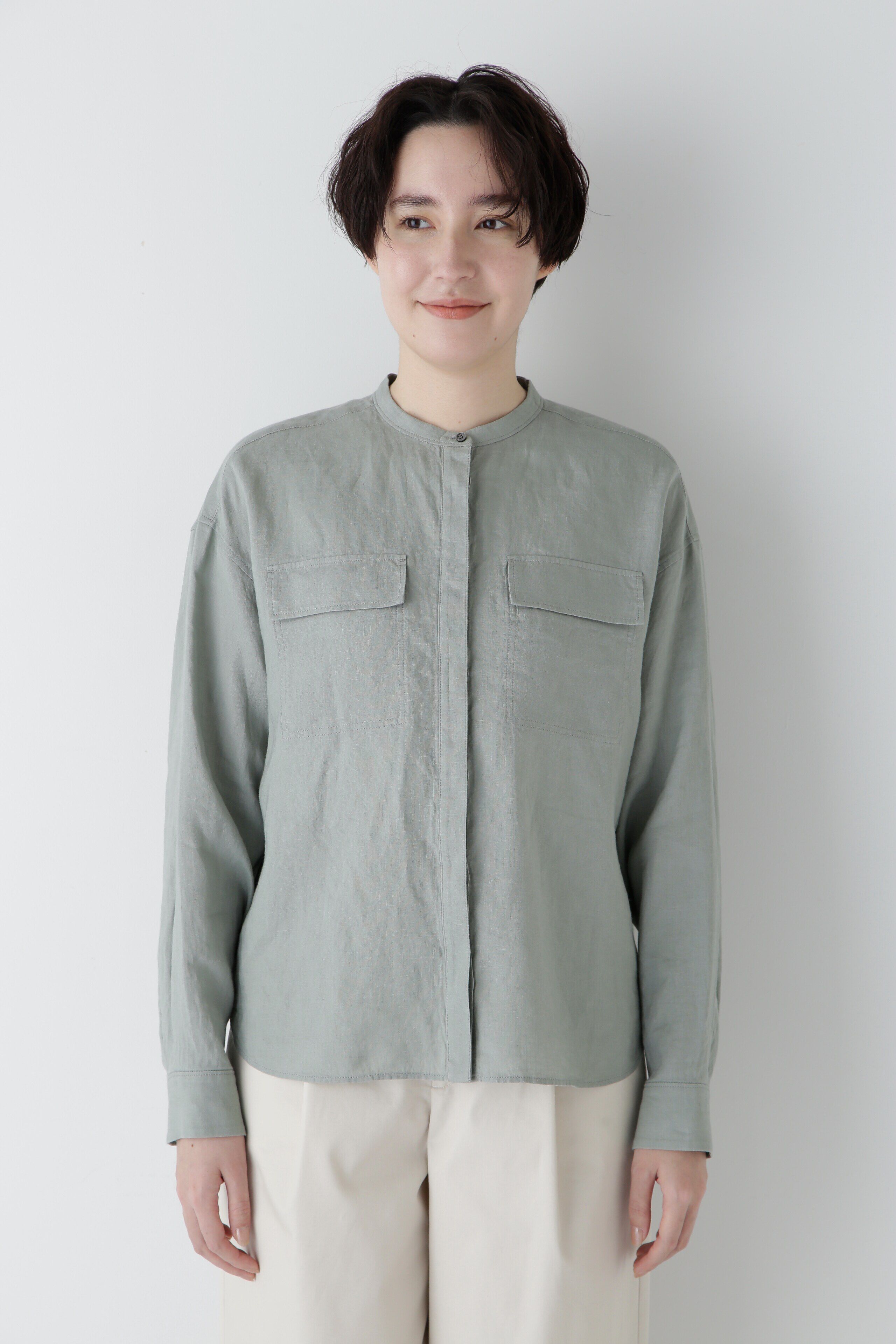  「◆ハードマンリネンバンドカラーシャツブラウス」|シャツ・ブラウス|