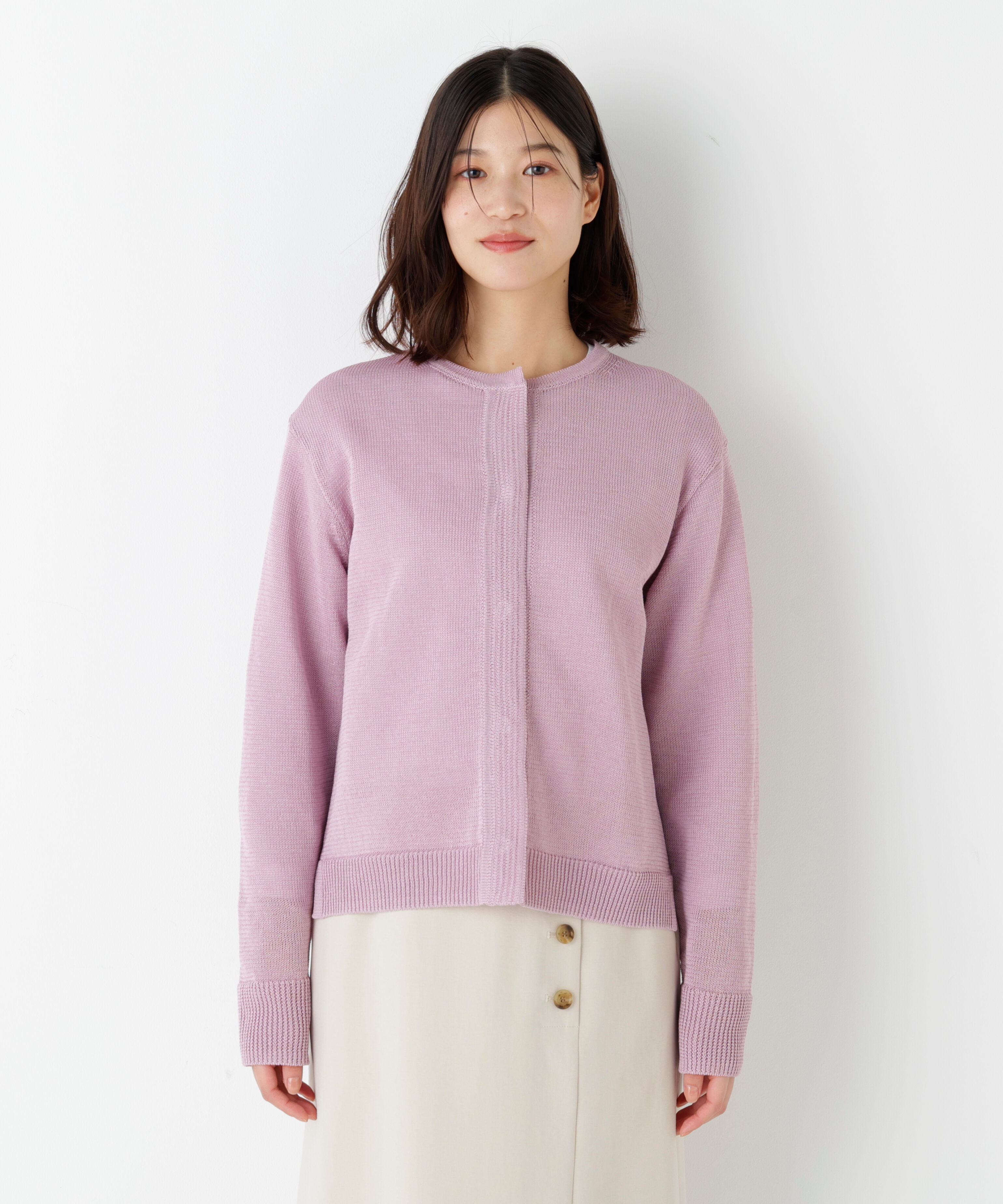  「◆《ウォッシャブル》ミドルゲージギマクルーネックカーディガン」|ニット・セーター|