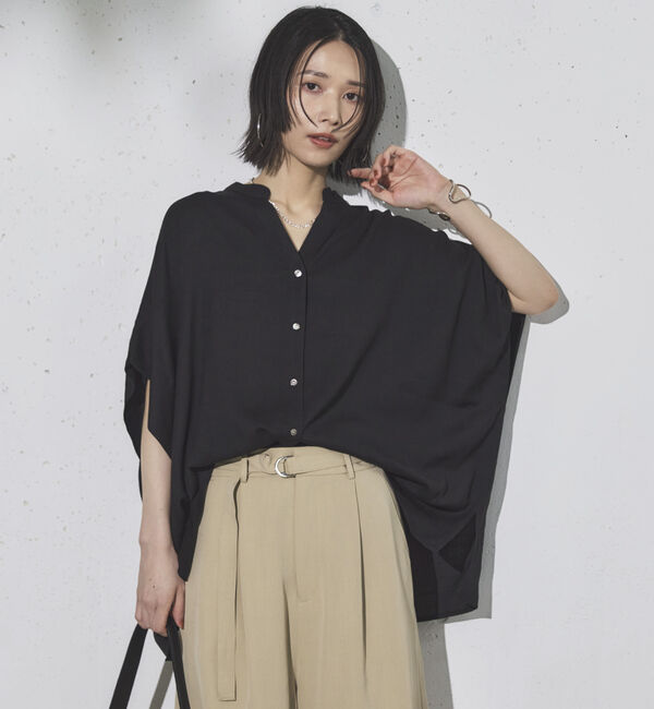 Doux archives「ウォッシャブルリネンライクスキッパープルオーバー」|シャツ・ブラウス|BLACK