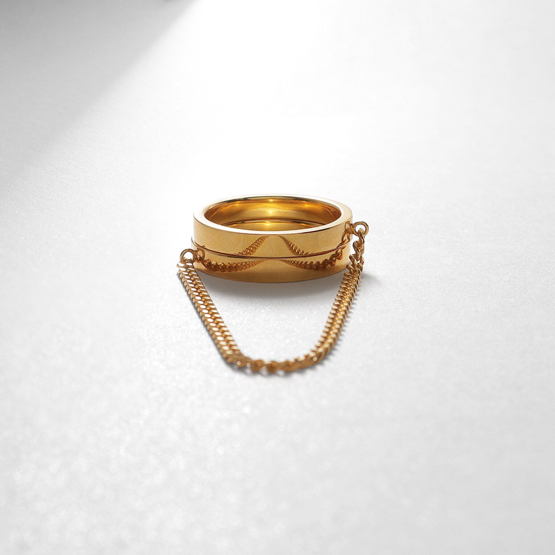 COCOSHNIK ONKITSCH「シルバー ドレープチェーン ダブルストレートリング GP」|リング|