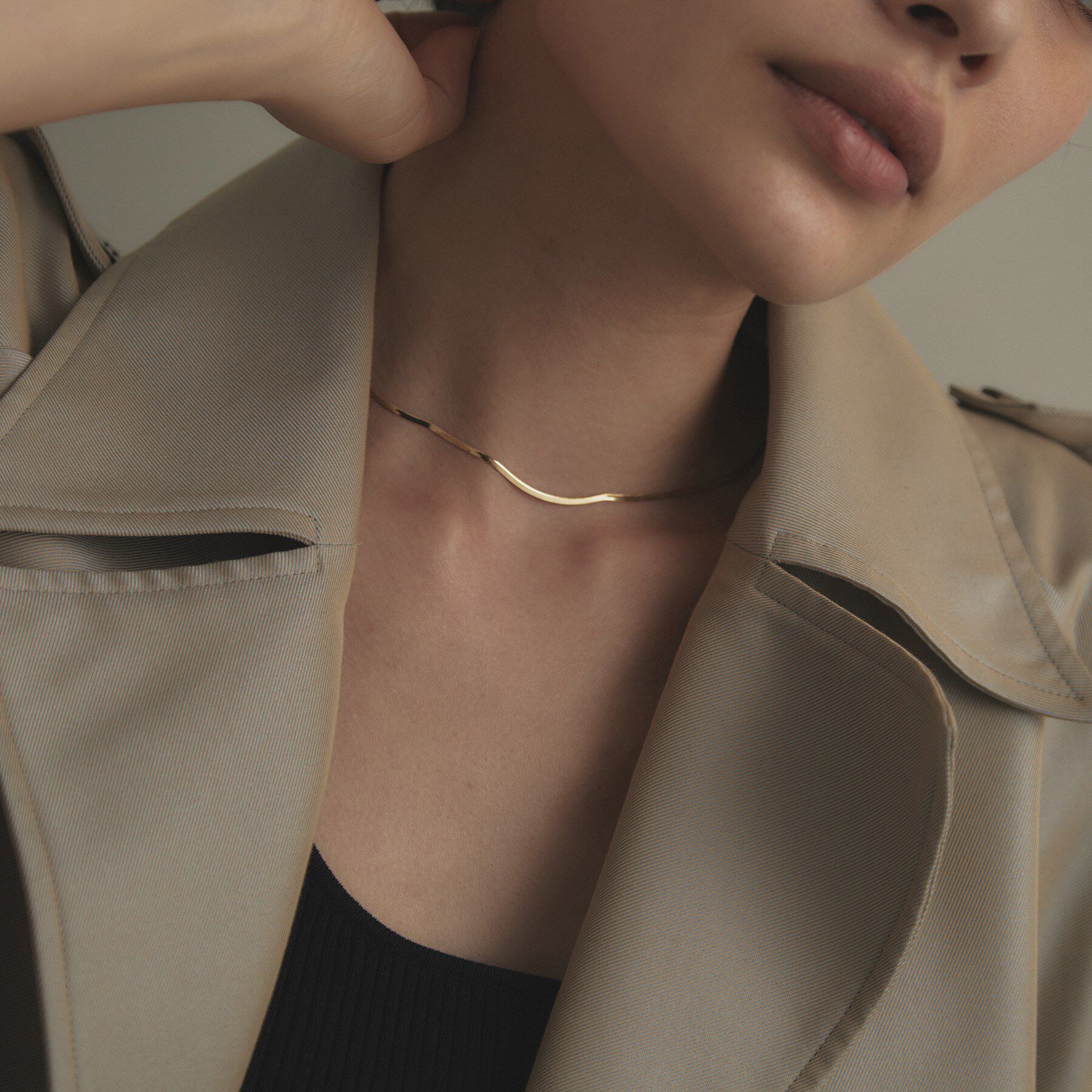 COCOSHNIK「K18フラットスネーク ネックレス細」|ネックレス|