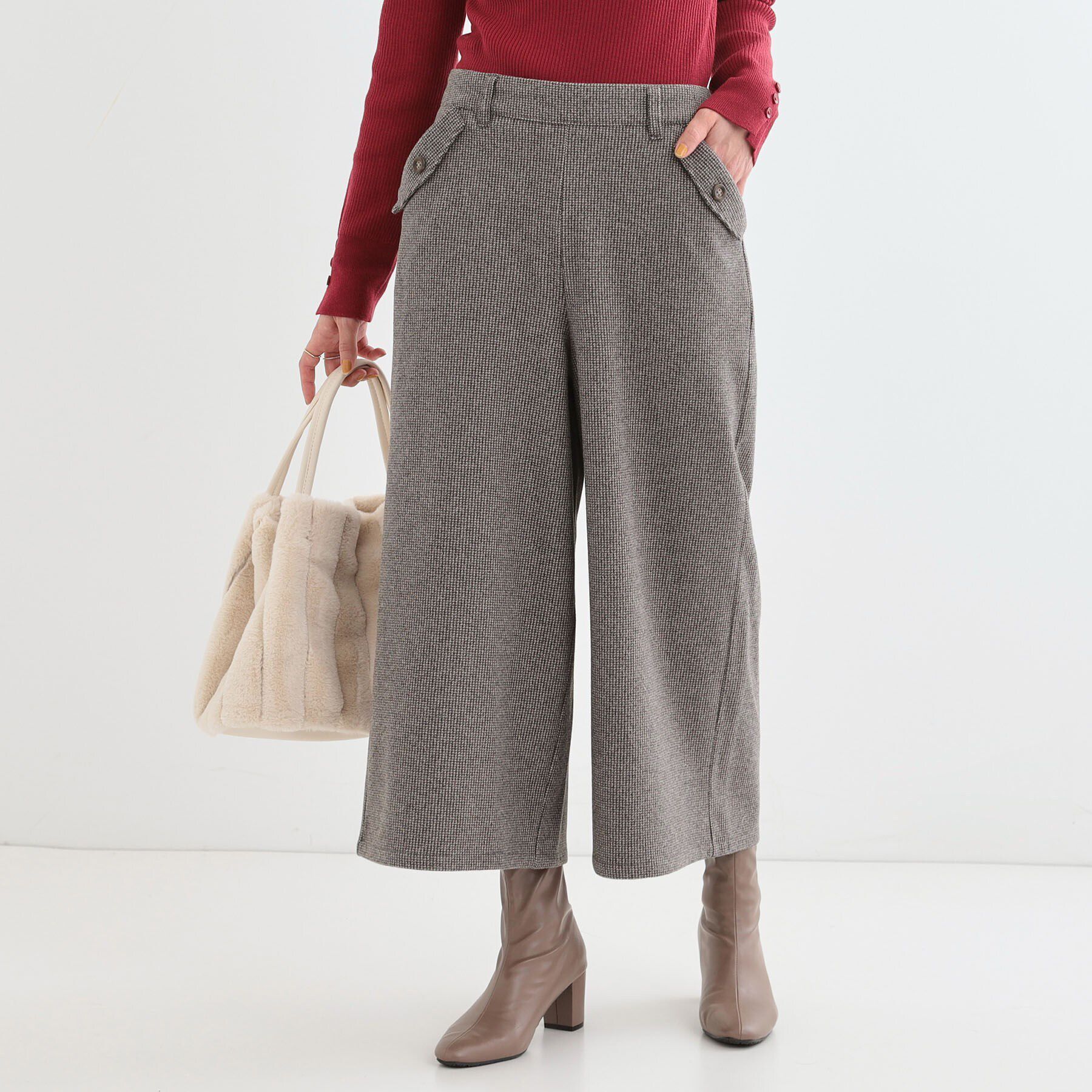 SHOO･LA･RUE「【S-LL】お尻や太ももをカバーしてくれる あったかガウチョパンツ」|その他|ブラウン(243)