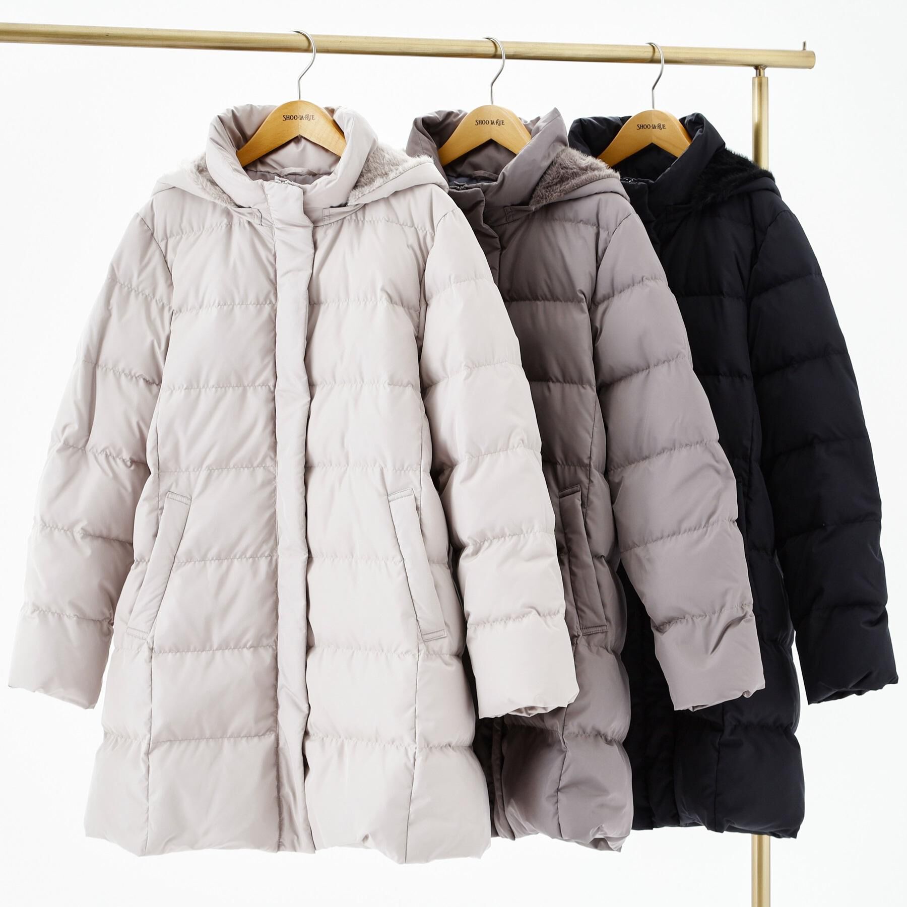 SHOO･LA･RUE「【洗濯機可/撥水】フェイクファーフード ロングダウン」|ダウン|