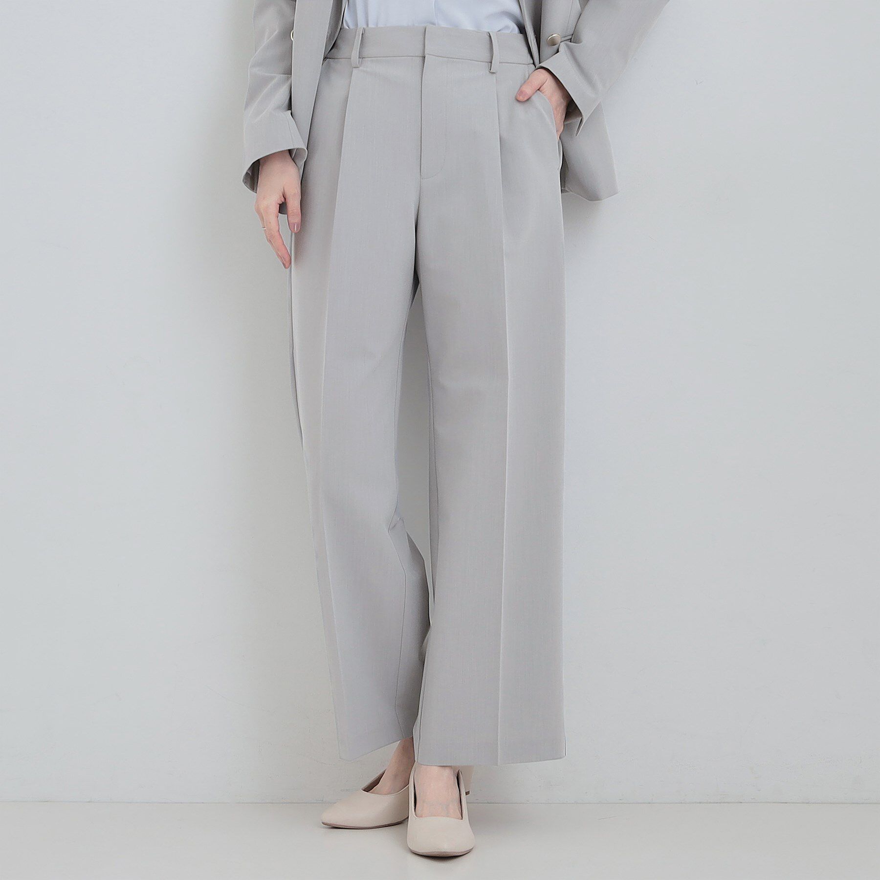 SHOO･LA･RUE「【洗濯機可/セットアップ可】サラっと軽やか ワイドストレートパンツ」|その他|ライトグレー(011