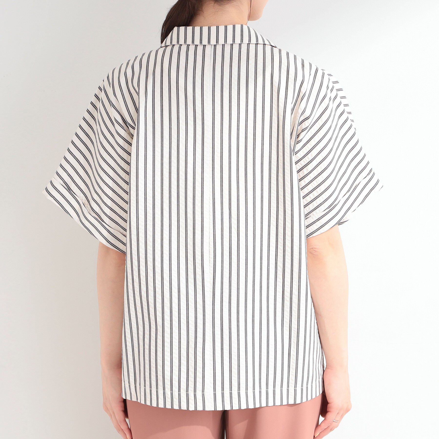 SHOO･LA･RUE「【ひんやり/吸水速乾/セットアップ可】カジュアルときちんと感を両立 サッカーストライプシャツジャケッ」|テーラードジャケット|