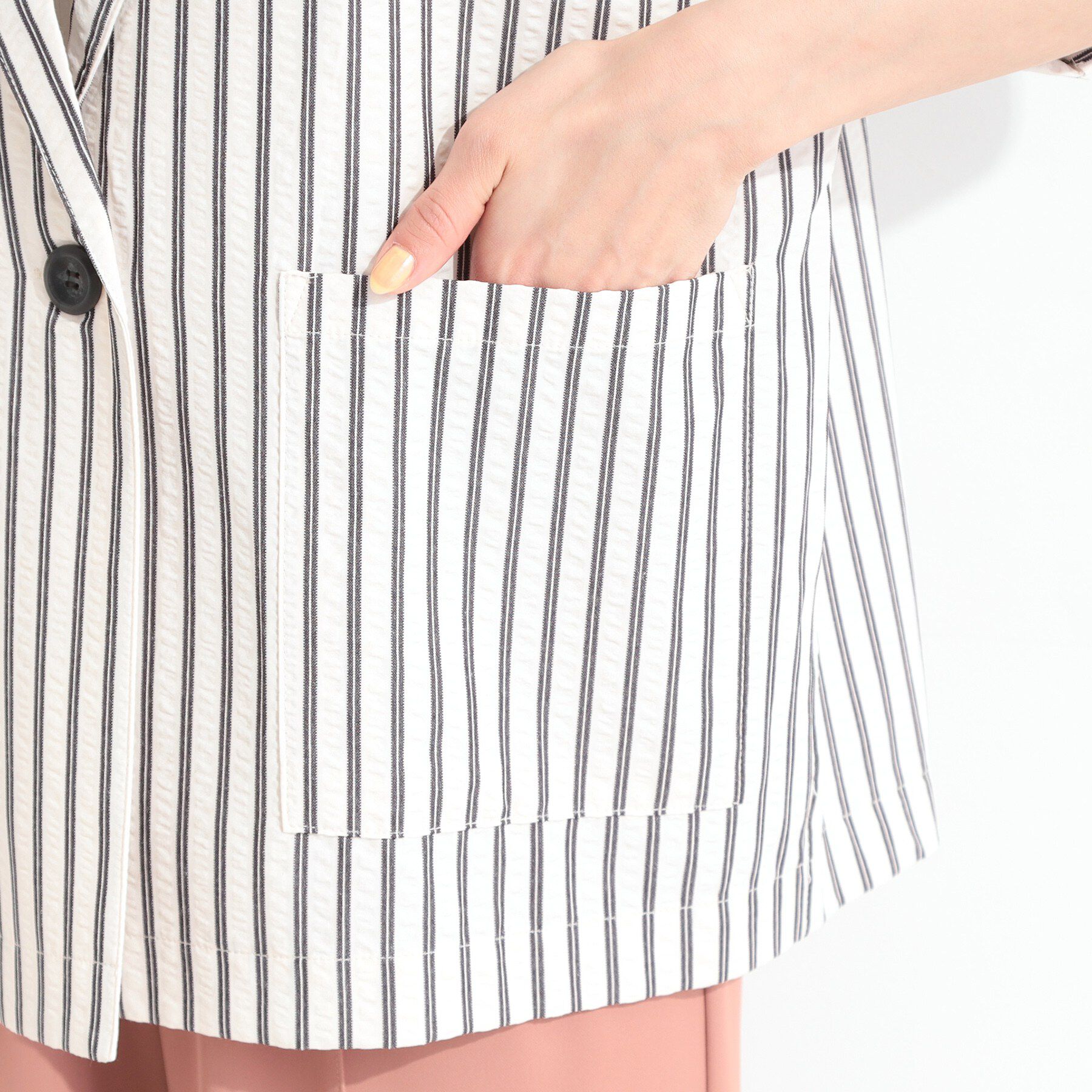 SHOO･LA･RUE「【ひんやり/吸水速乾/セットアップ可】カジュアルときちんと感を両立 サッカーストライプシャツジャケッ」|テーラードジャケット|