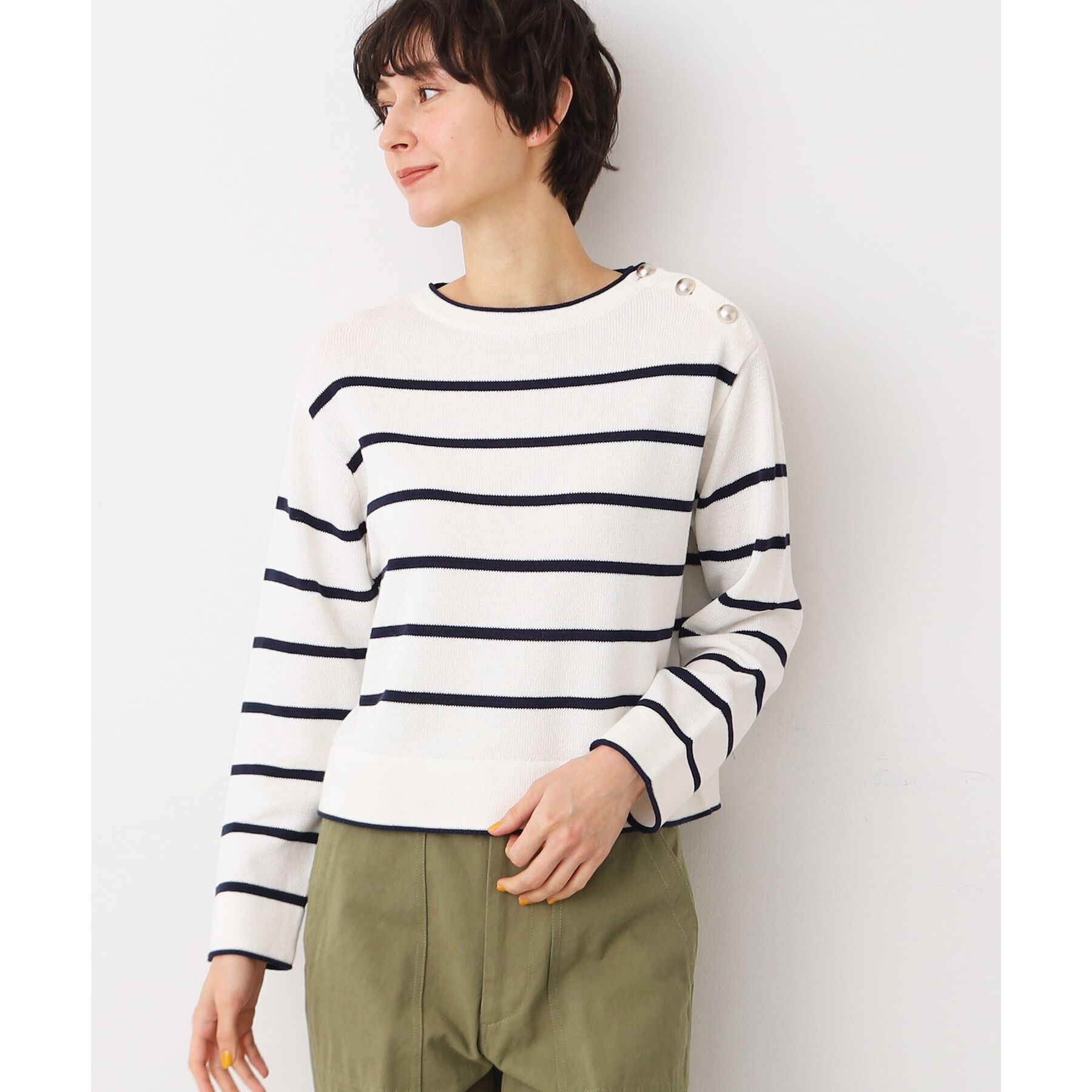 Dessin「【洗える】肩ボタン付きボーダーニット（XS～L）」|ニット・セーター|