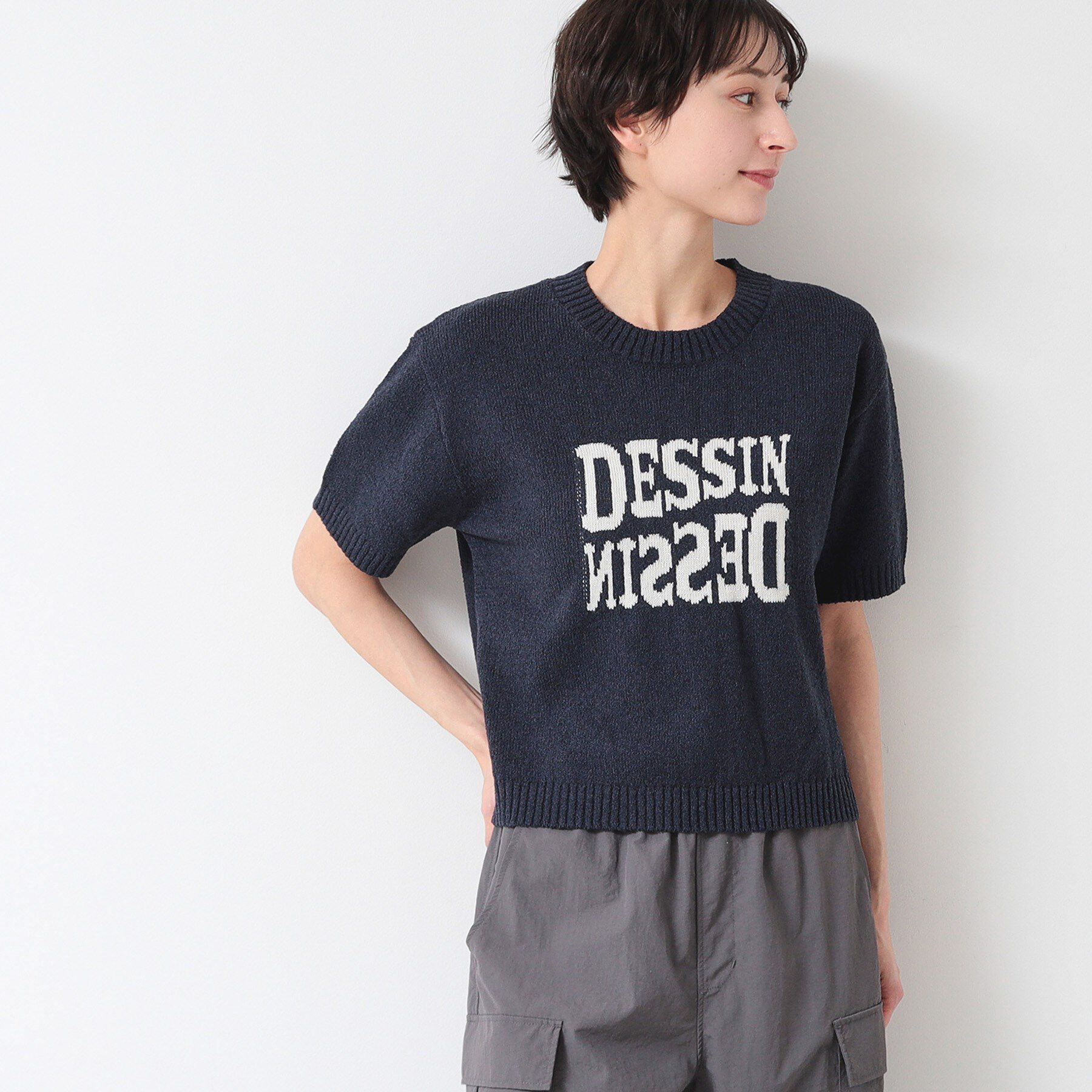 Dessin「【洗える】ロゴジャカード半袖ニット（S～L）」|ニット・セーター|ネイビー(094)