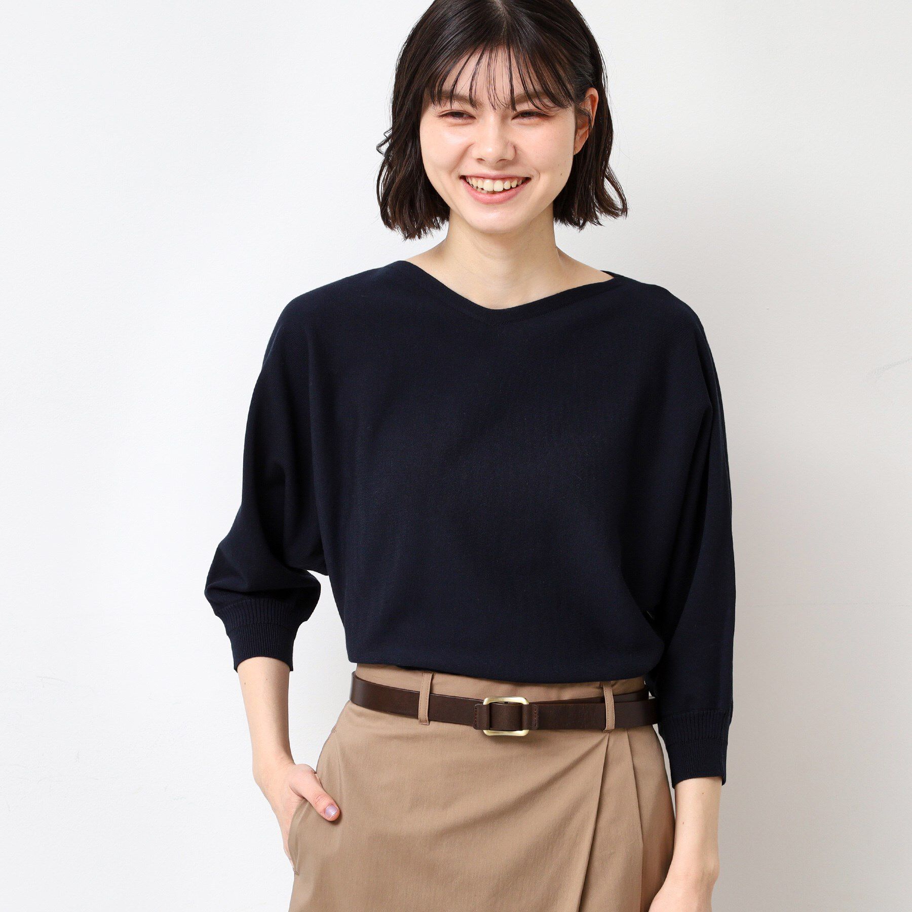 Dessin「【選べる7色展開・洗える】後ろボタンニットプルオーバー七分袖（XS～L）」|ニット・セーター|