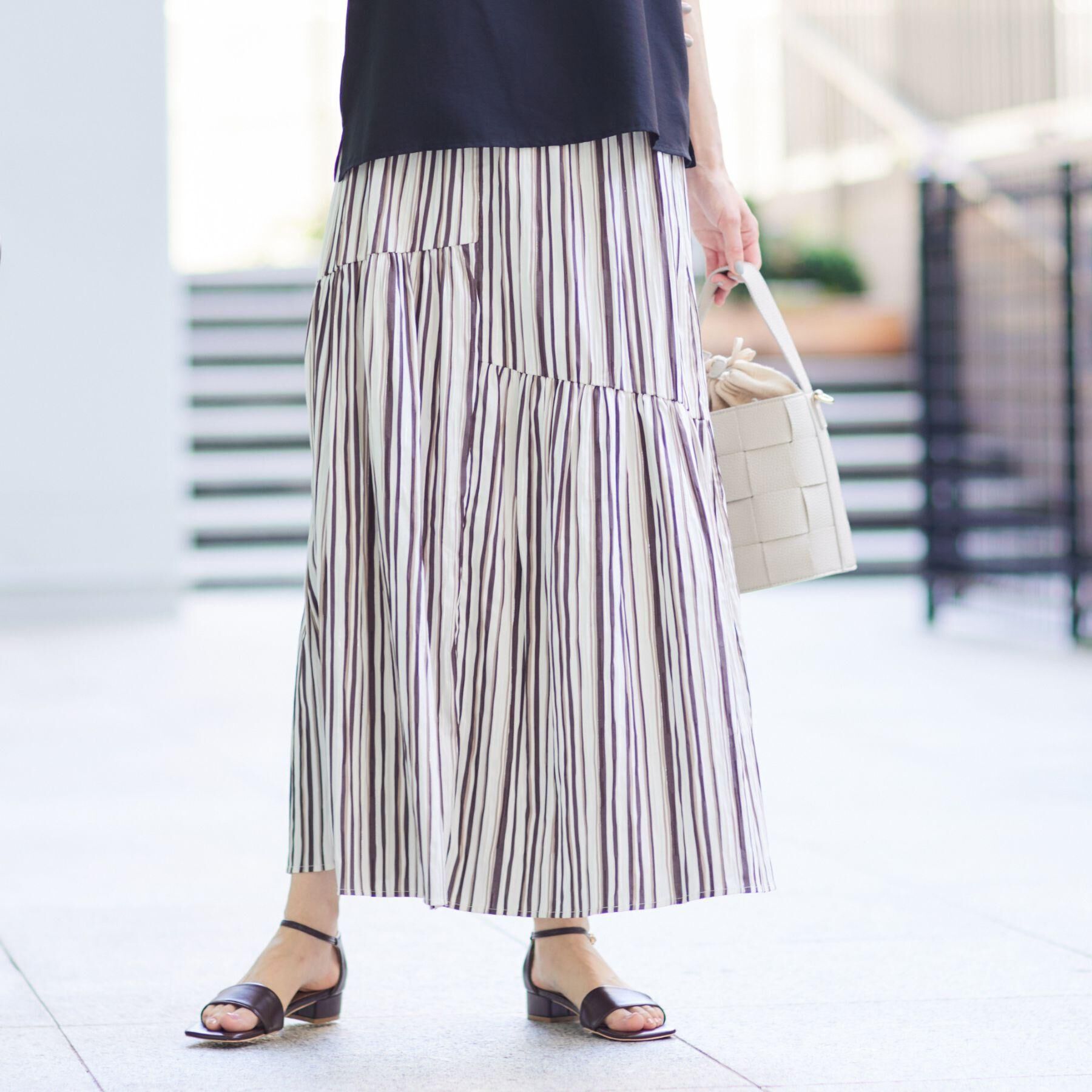 Dessin「◆【ウエストゴム・洗える】ストライプ柄切り替えスカート」|スカート|モカブラウン(342