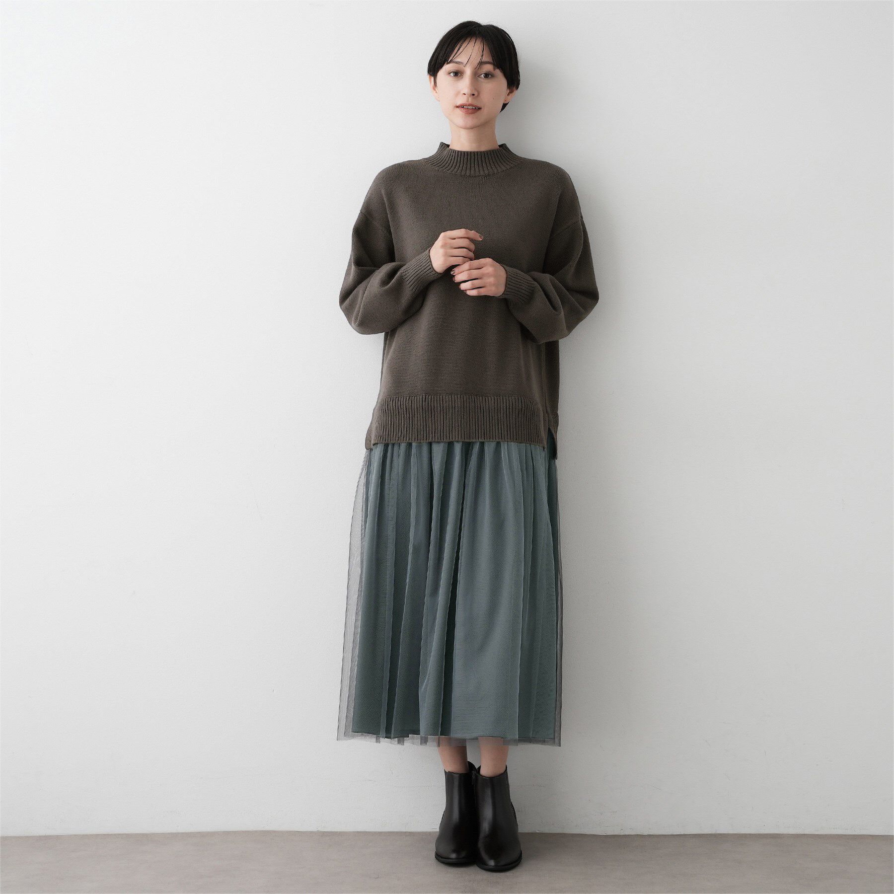 Dessin「【洗える】ニットチュールドッキングワンピース」|ワンピース|