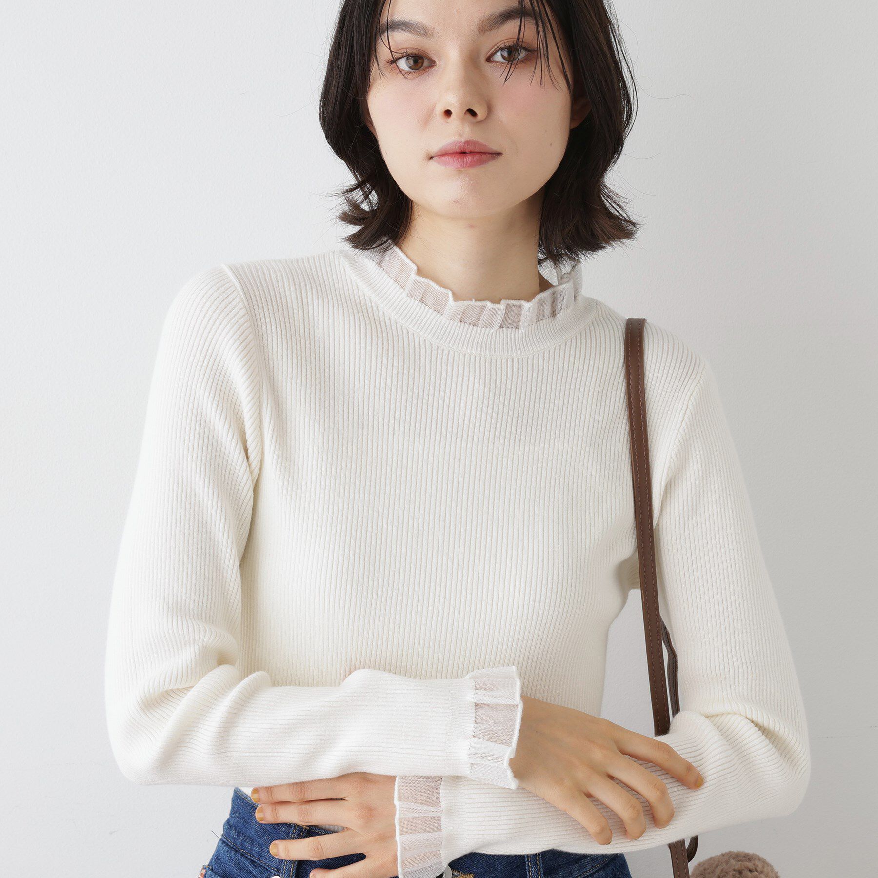Dessin「【洗える】オーガンジーフリルニット」|ニット・セーター|アイボリー(004)