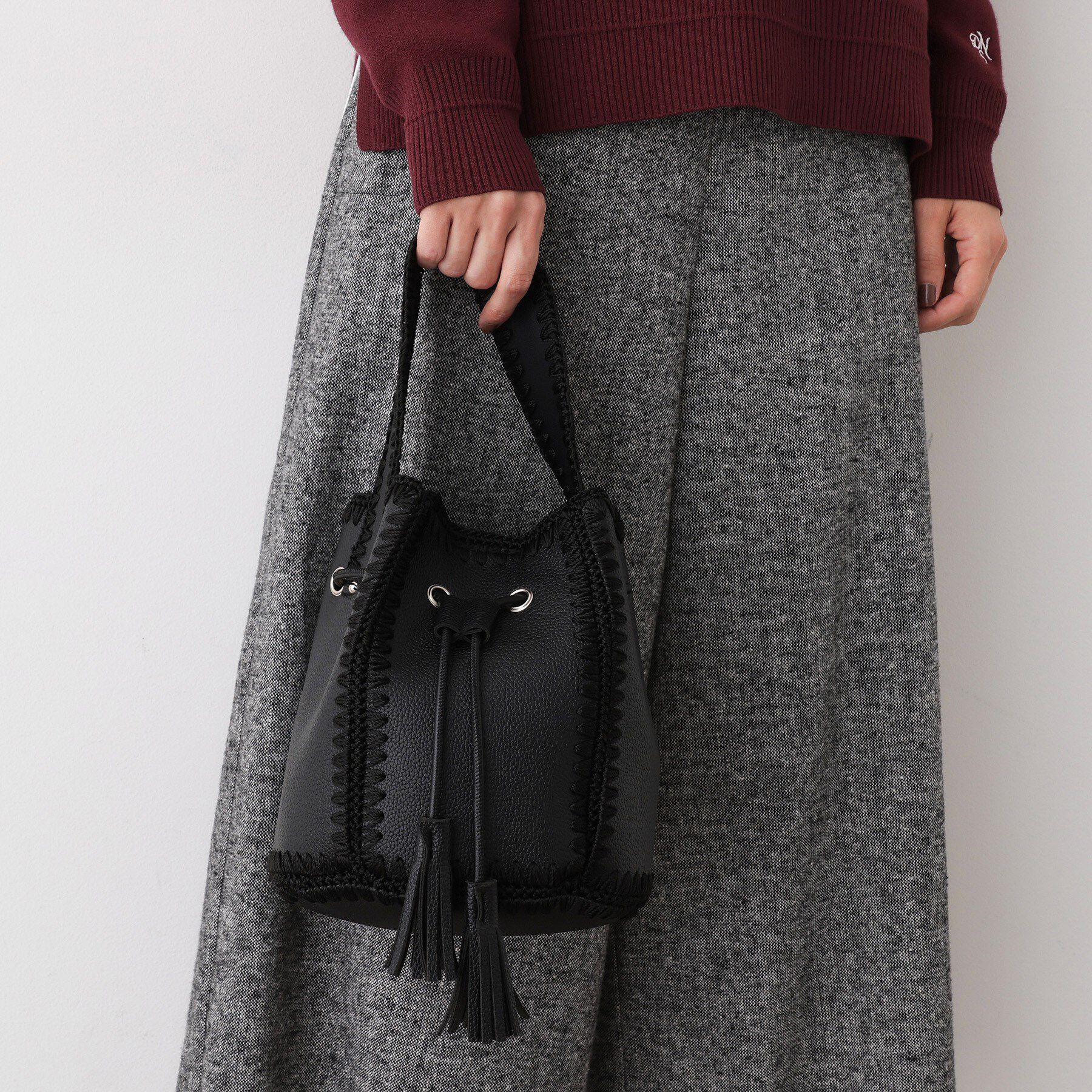 Dessin「かがりステッチ巾着バッグ」|ショルダー・メッセンジャー|ブラック(019)