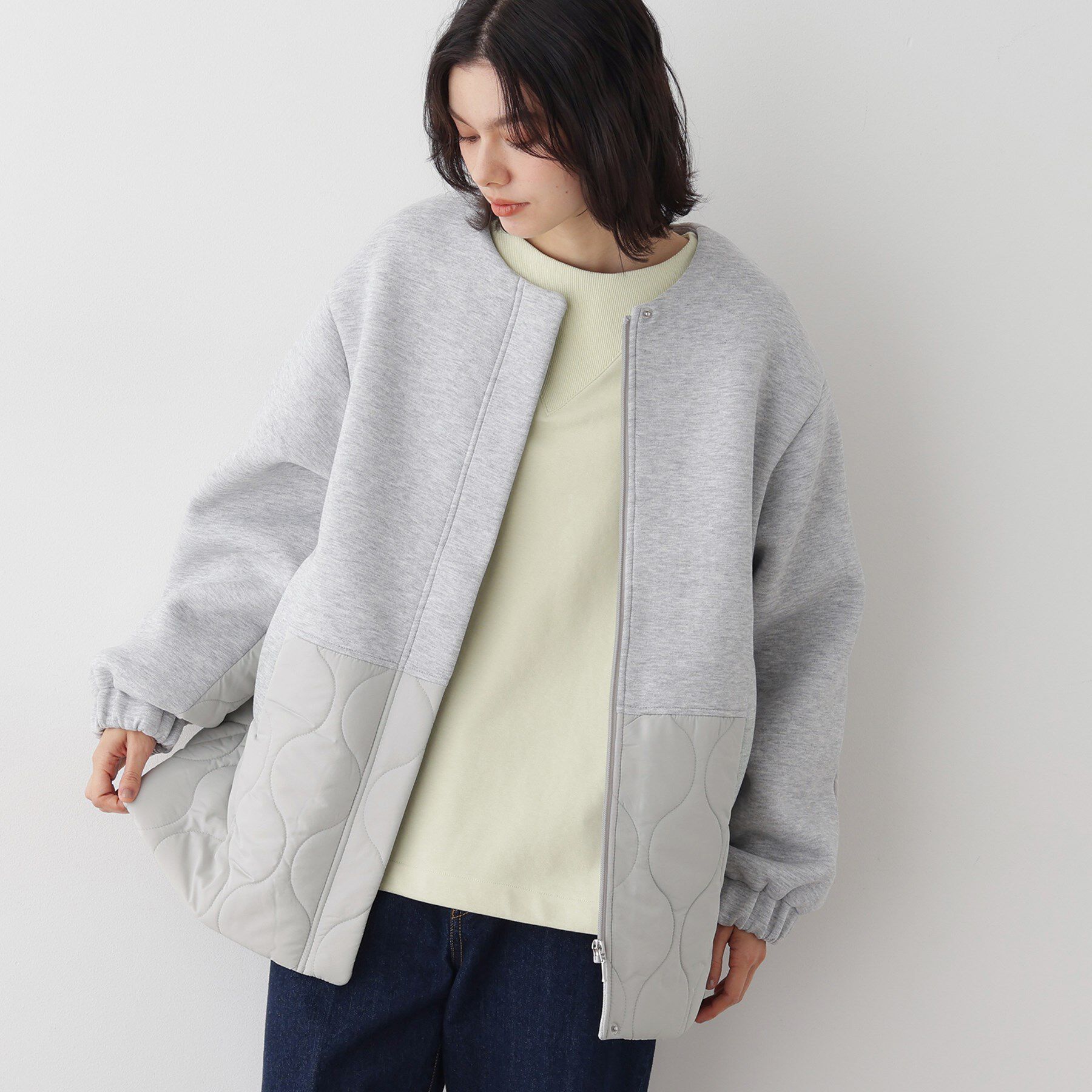 Dessin「【洗える】ダンボールコンビノーカラーコート」|ノーカラーコート|ライトグレー(011